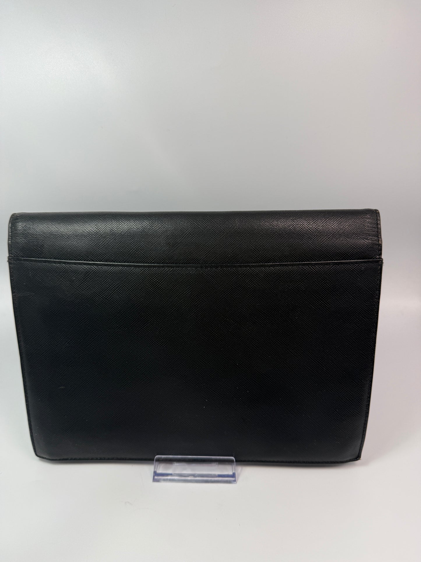 Yves Saint Laurent Black Grained Leather Envelope Clutch