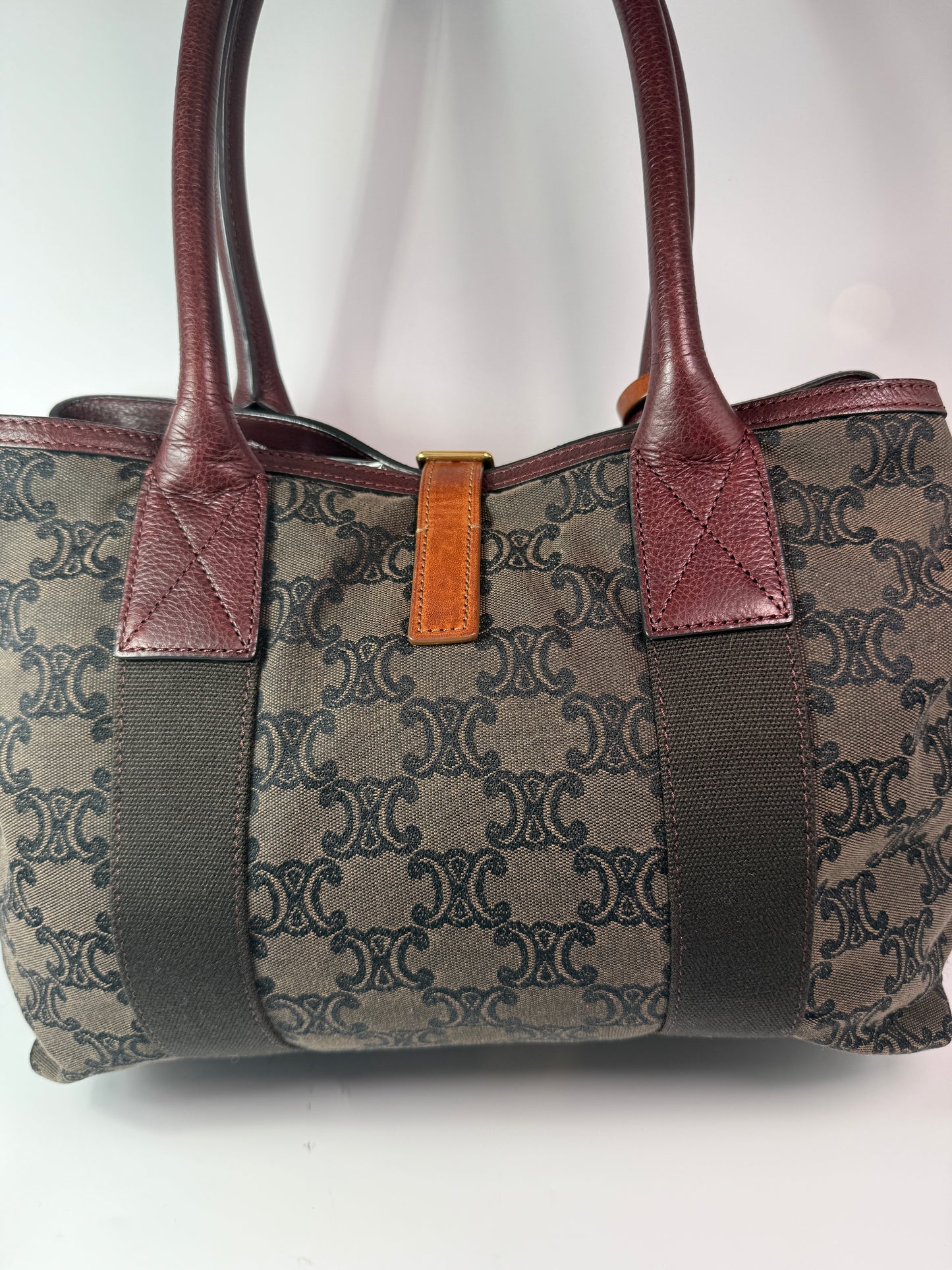 Celine Macadame Brown Canvas Tote Shoulder Bag