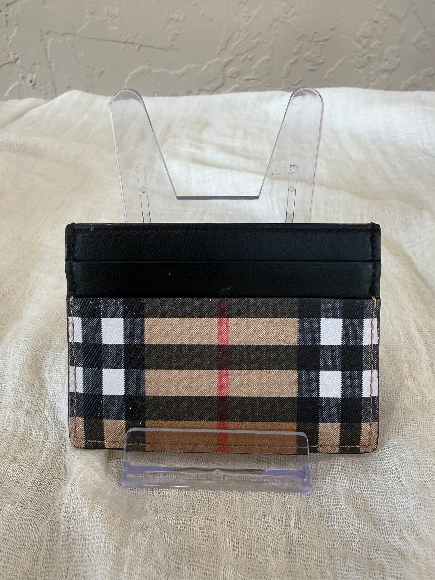 Burberry Vintage Check Card Holder with Black Leather Trim