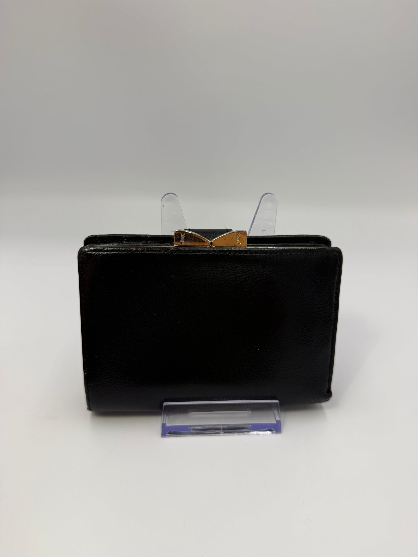 Yves Saint Laurent Black Leather Compact Kisslock Wallet