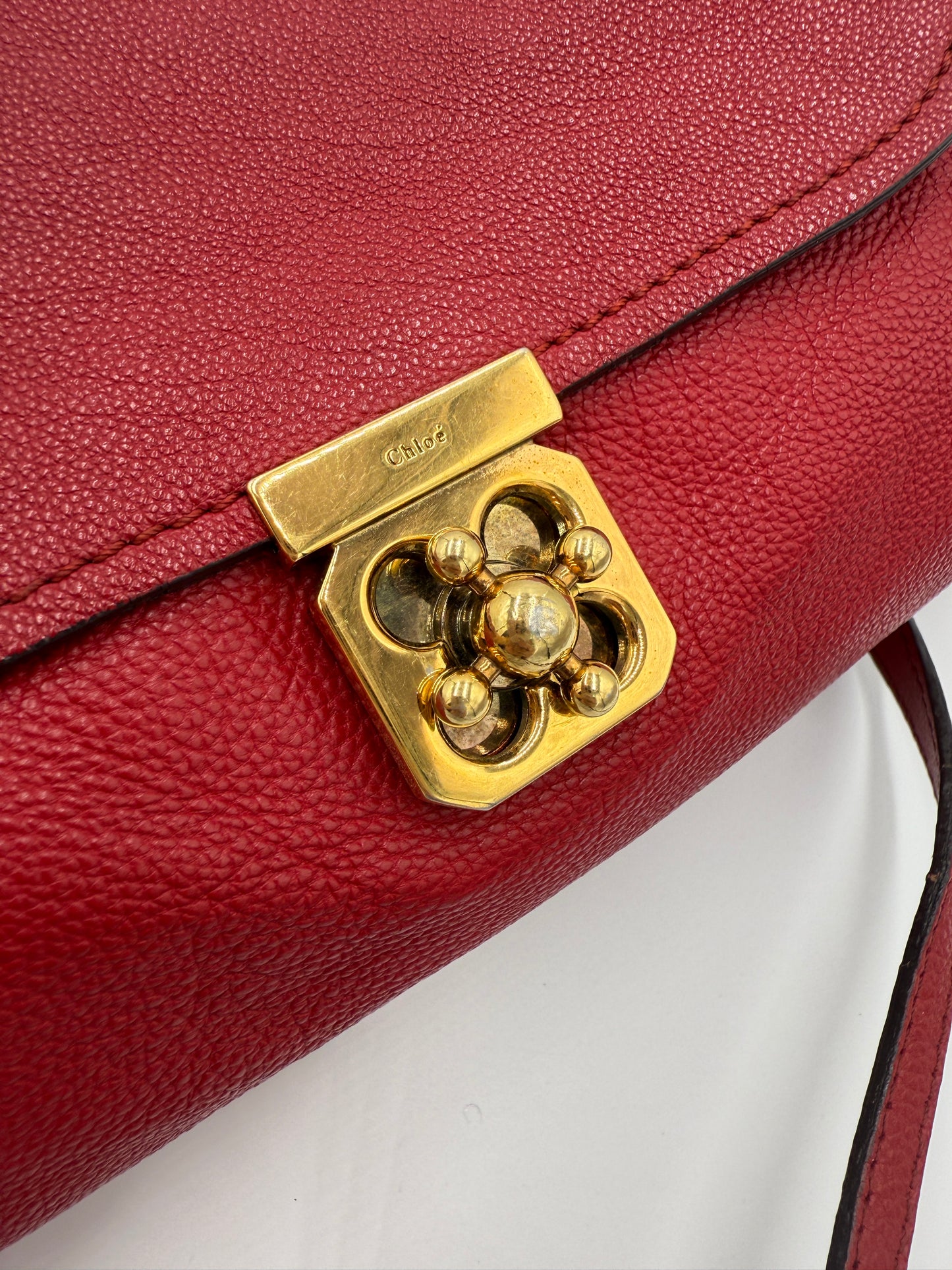 Chloe Red Leather Elsie 2 Way Crossbody Bag