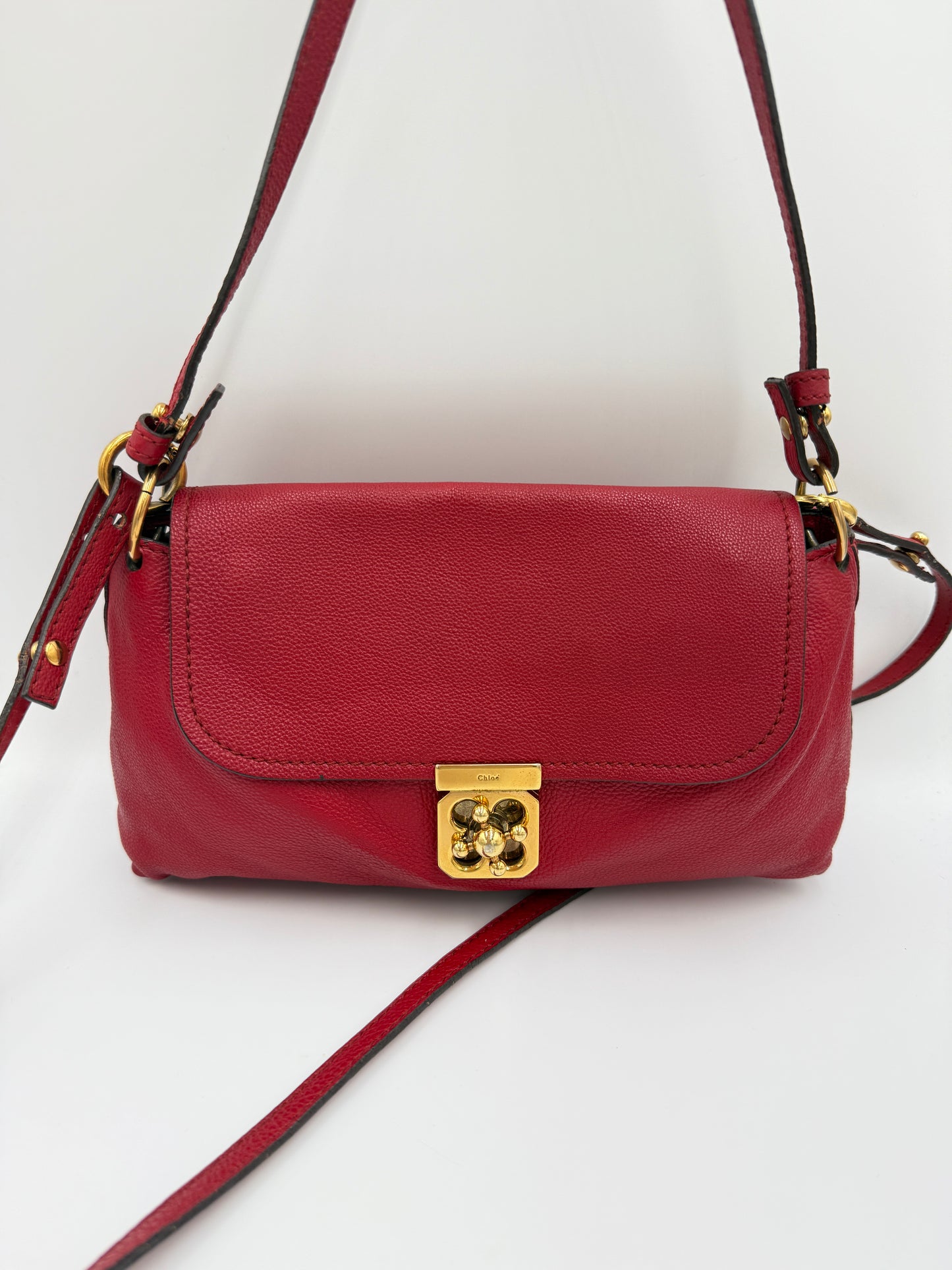 Chloe Red Leather Elsie 2 Way Crossbody Bag