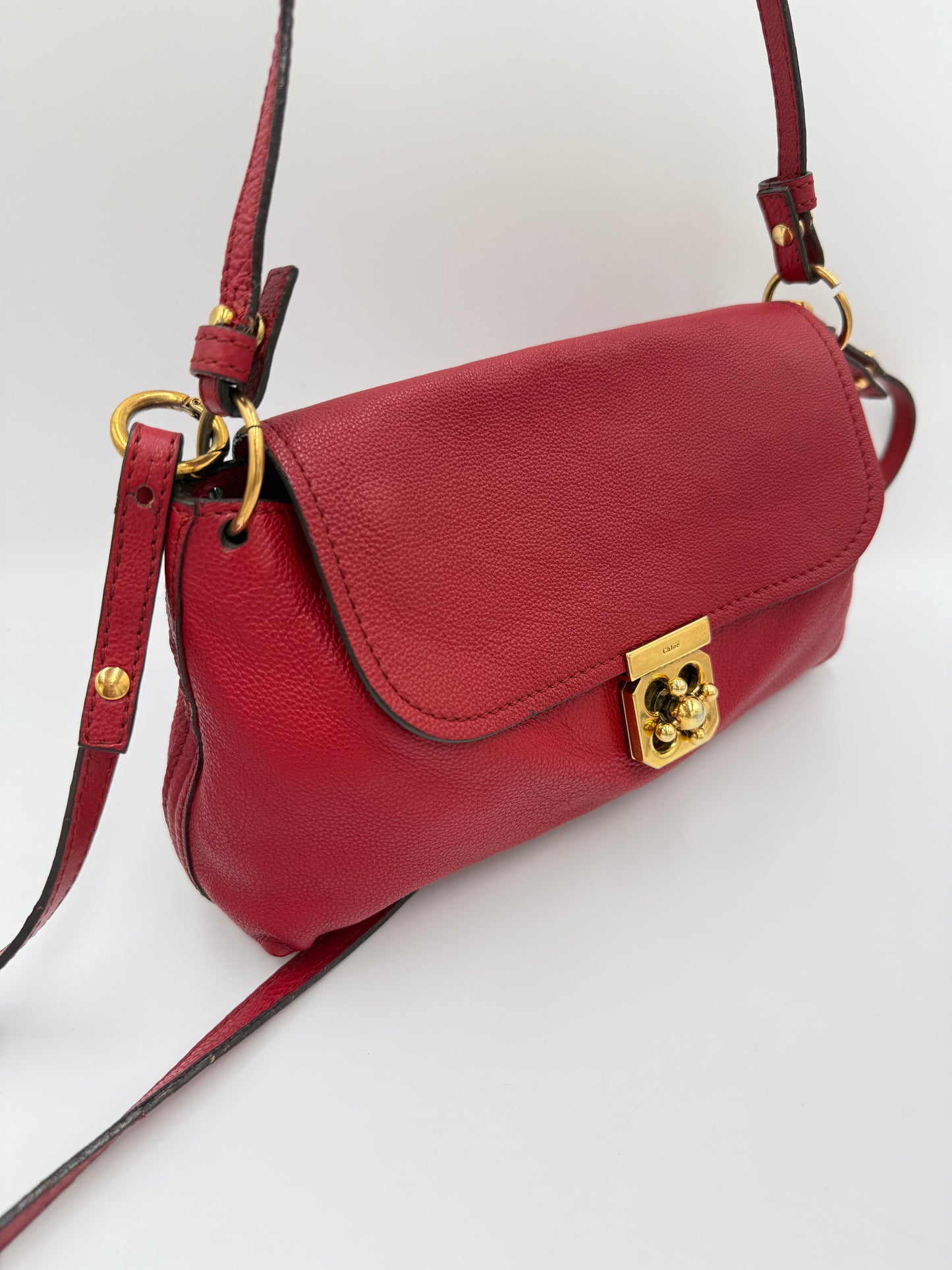 Chloe Red Leather Elsie 2 Way Crossbody Bag