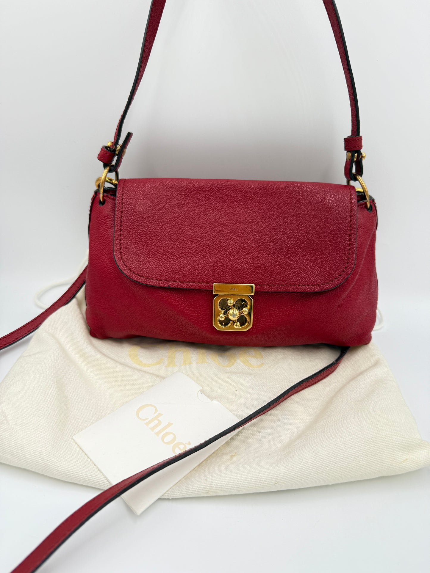 Chloe Red Leather Elsie 2 Way Crossbody Bag