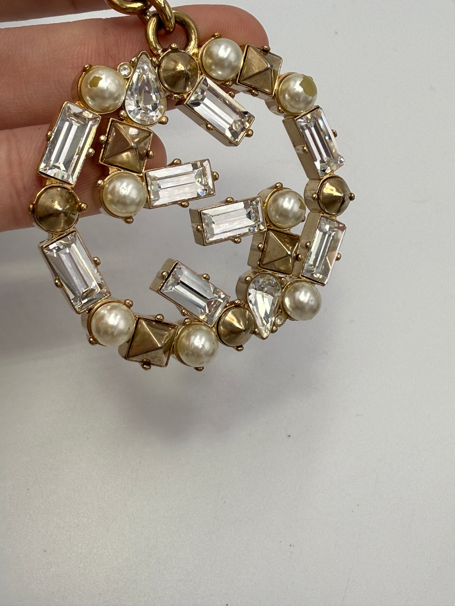 Gucci Bijoux Pearl Interlocking GG Bag Charm Keychain
