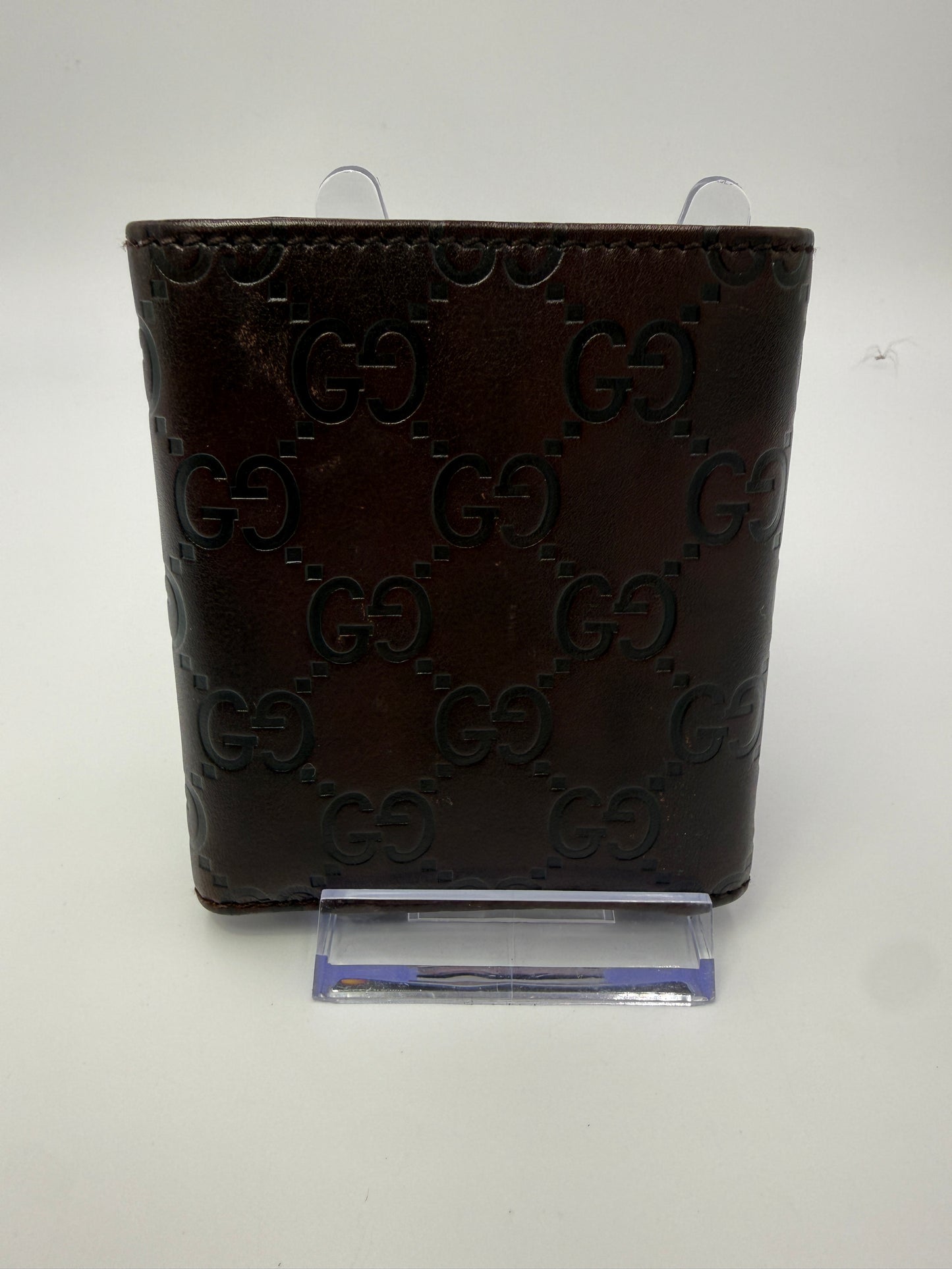 Gucci Guccissima Brown Leather Compact Trifold Wallet