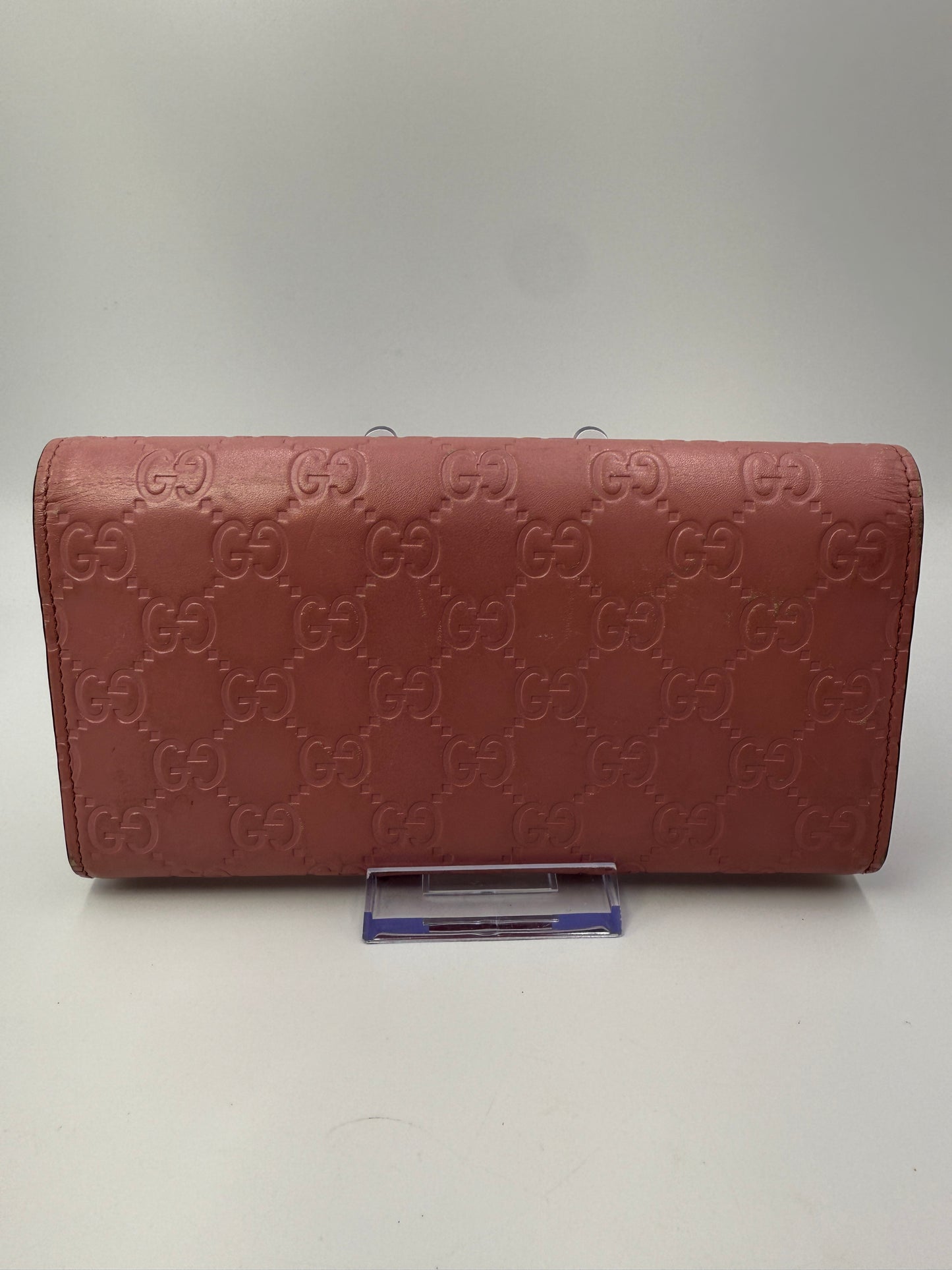 Gucci Pink Leather Guccissima Interlocking Long Wallet