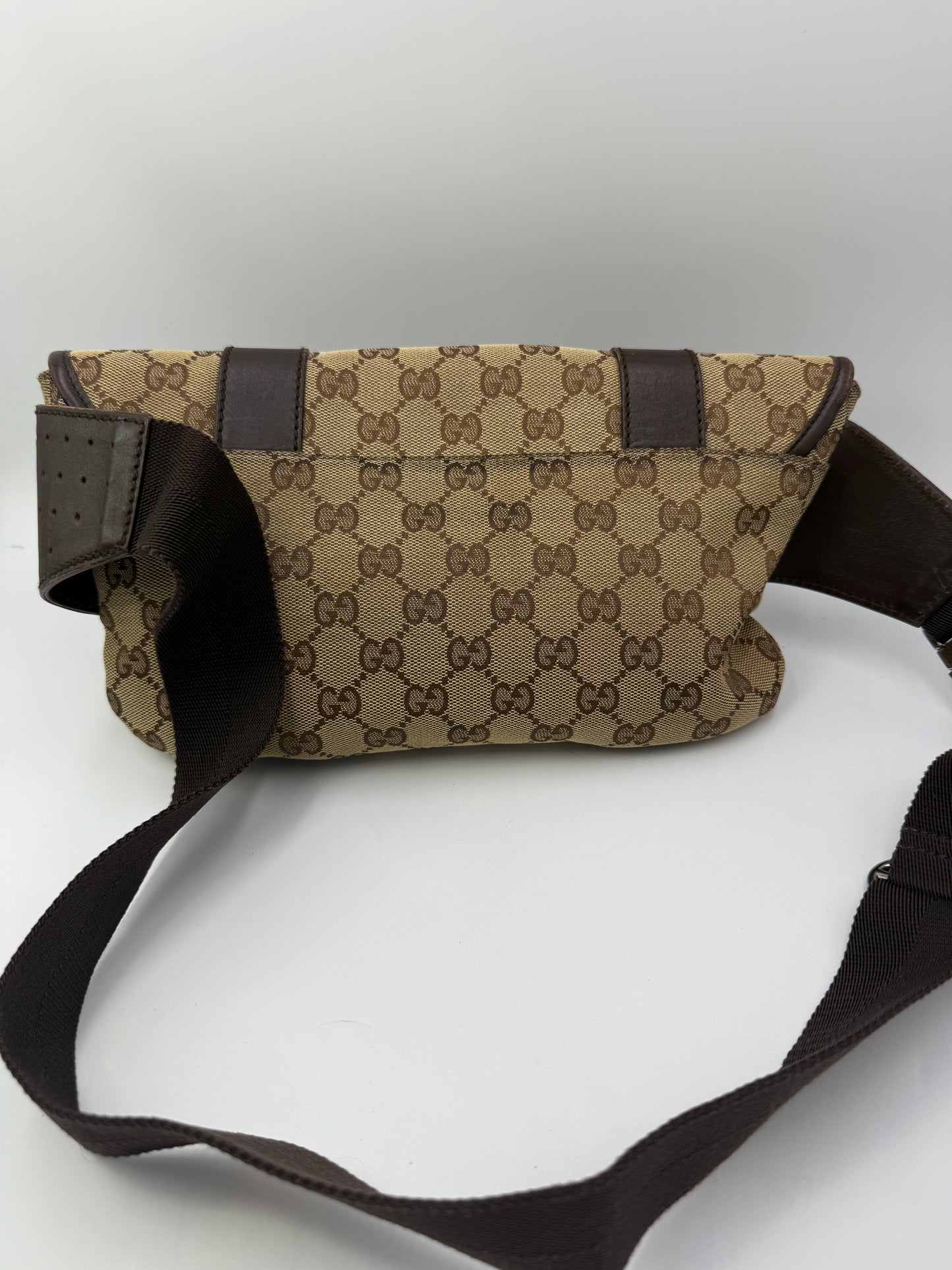Gucci Uncoated Canvas Double Buckle Belt Sling Bag Unisex