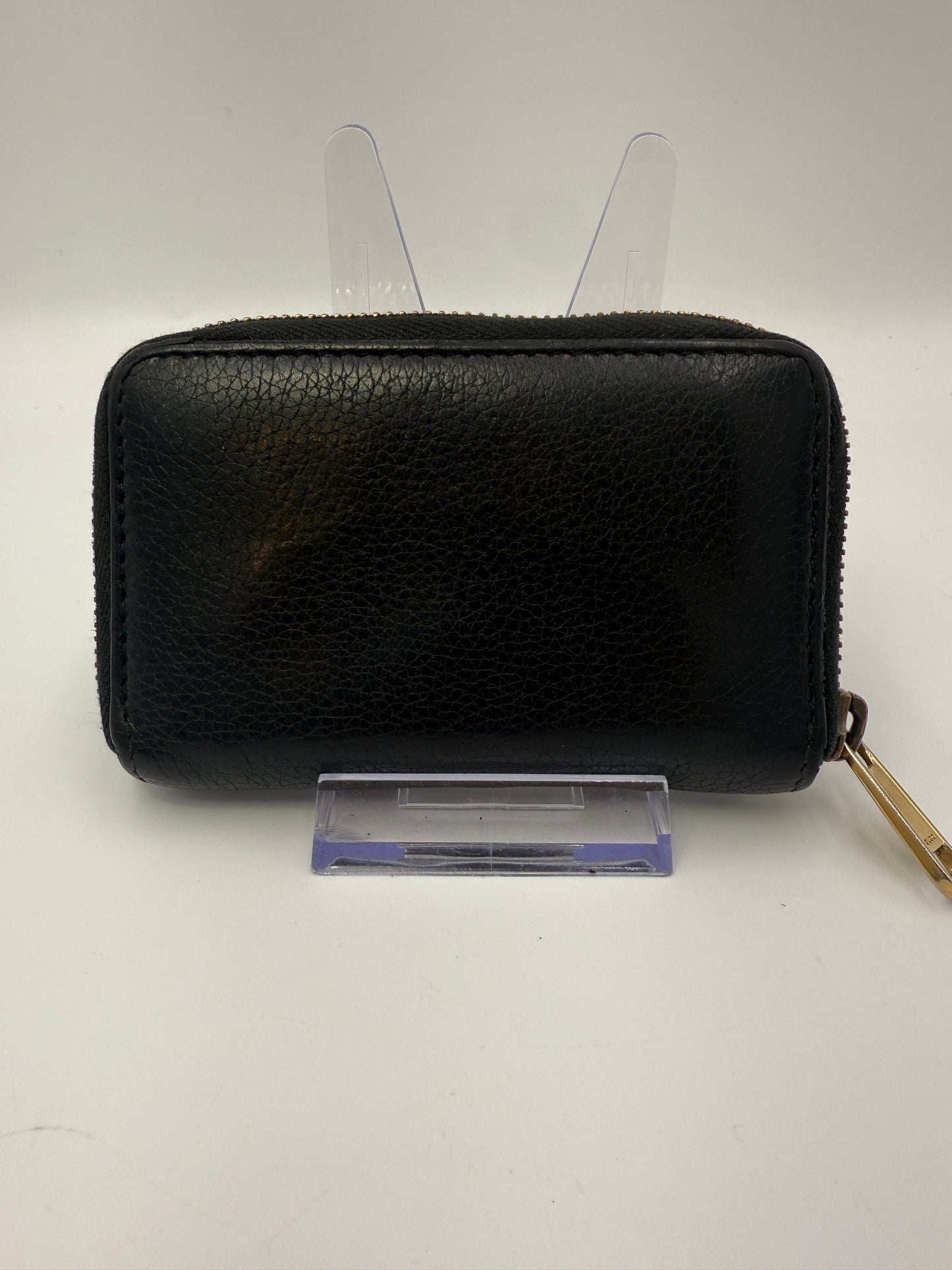 Gucci Black Leather Vintage Logo Sherry Compact Zippy Wallet