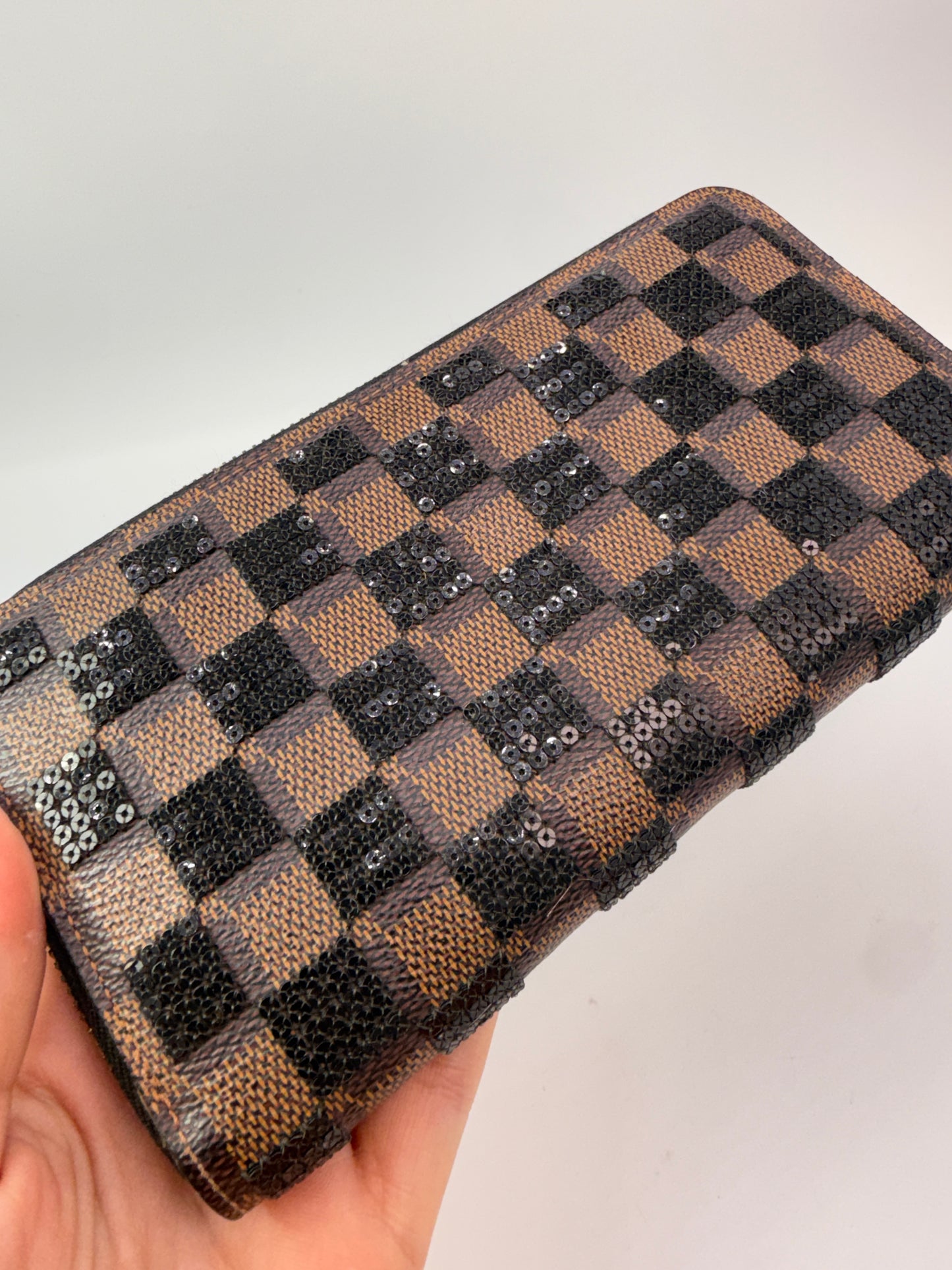 Louis Vuitton Damier Ebene Sequin Zippy Long Wallet Full Set CA1173