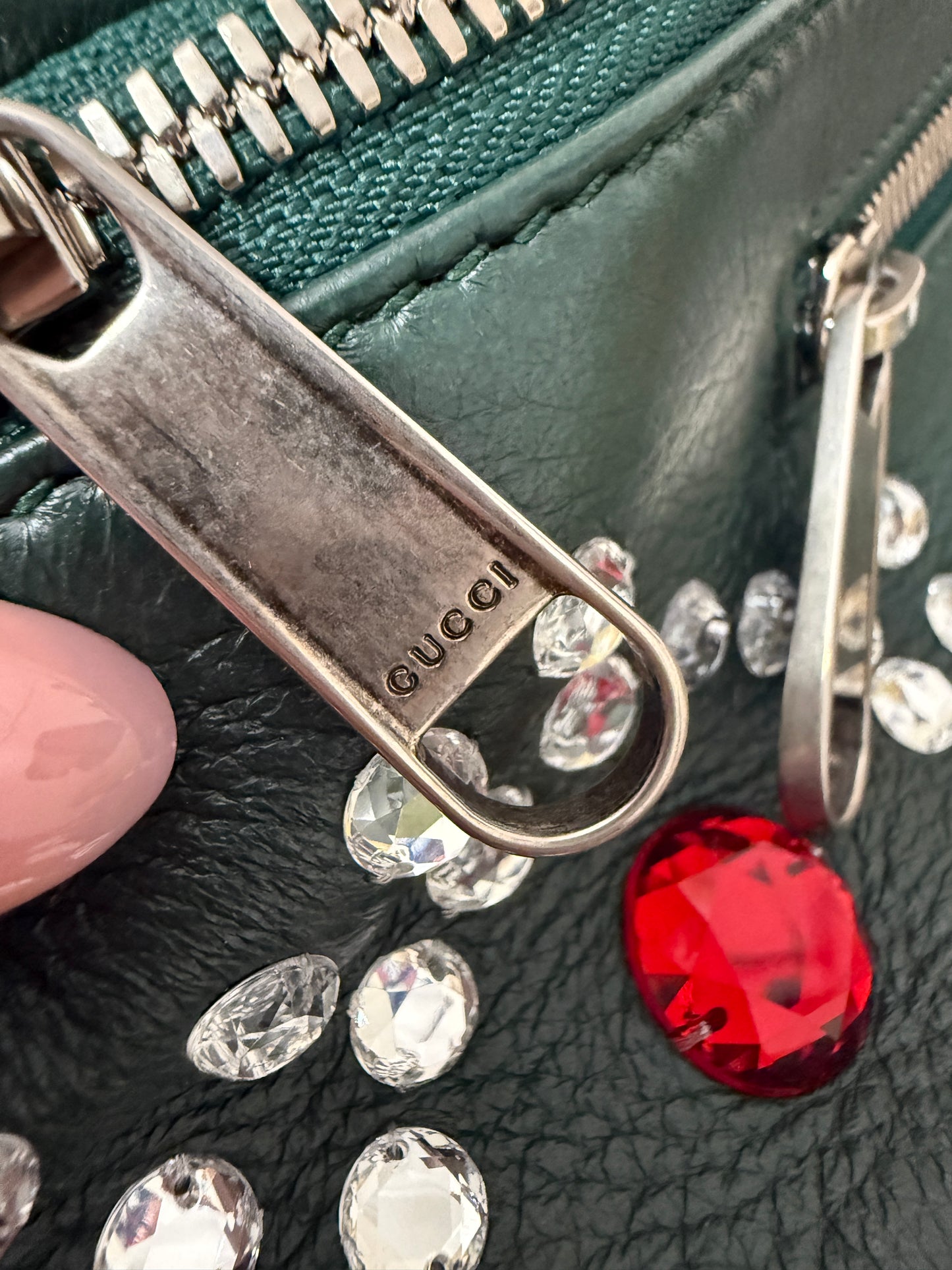 Gucci Green Leather Crystal Logo Belt Waist Bumbag with Dustabag