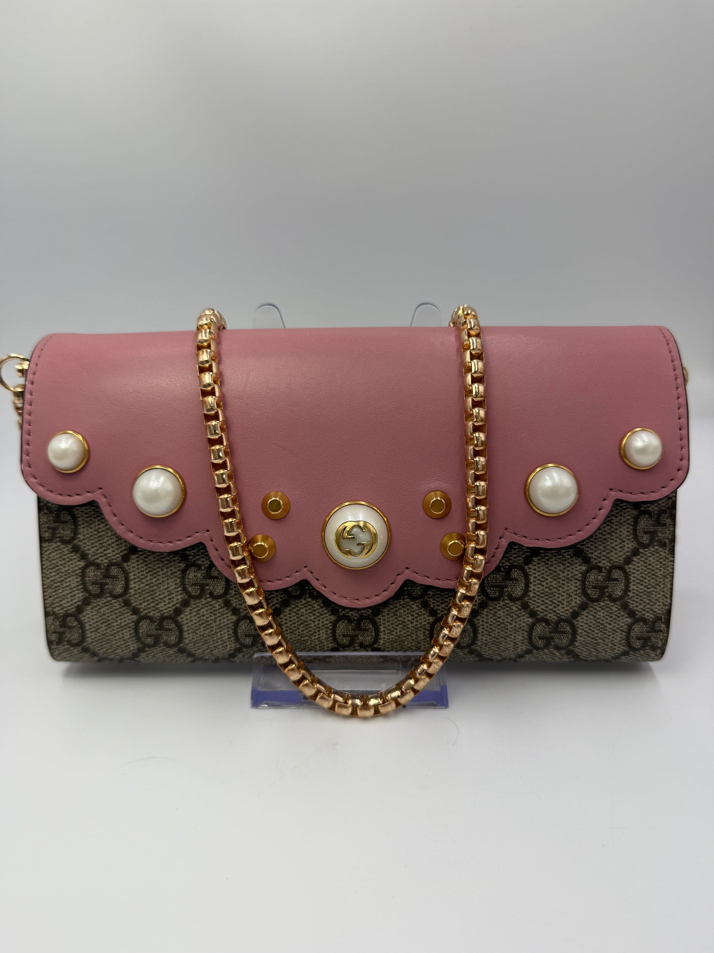 Gucci Supreme Coated Canvas Pink Pearl Long Wallet