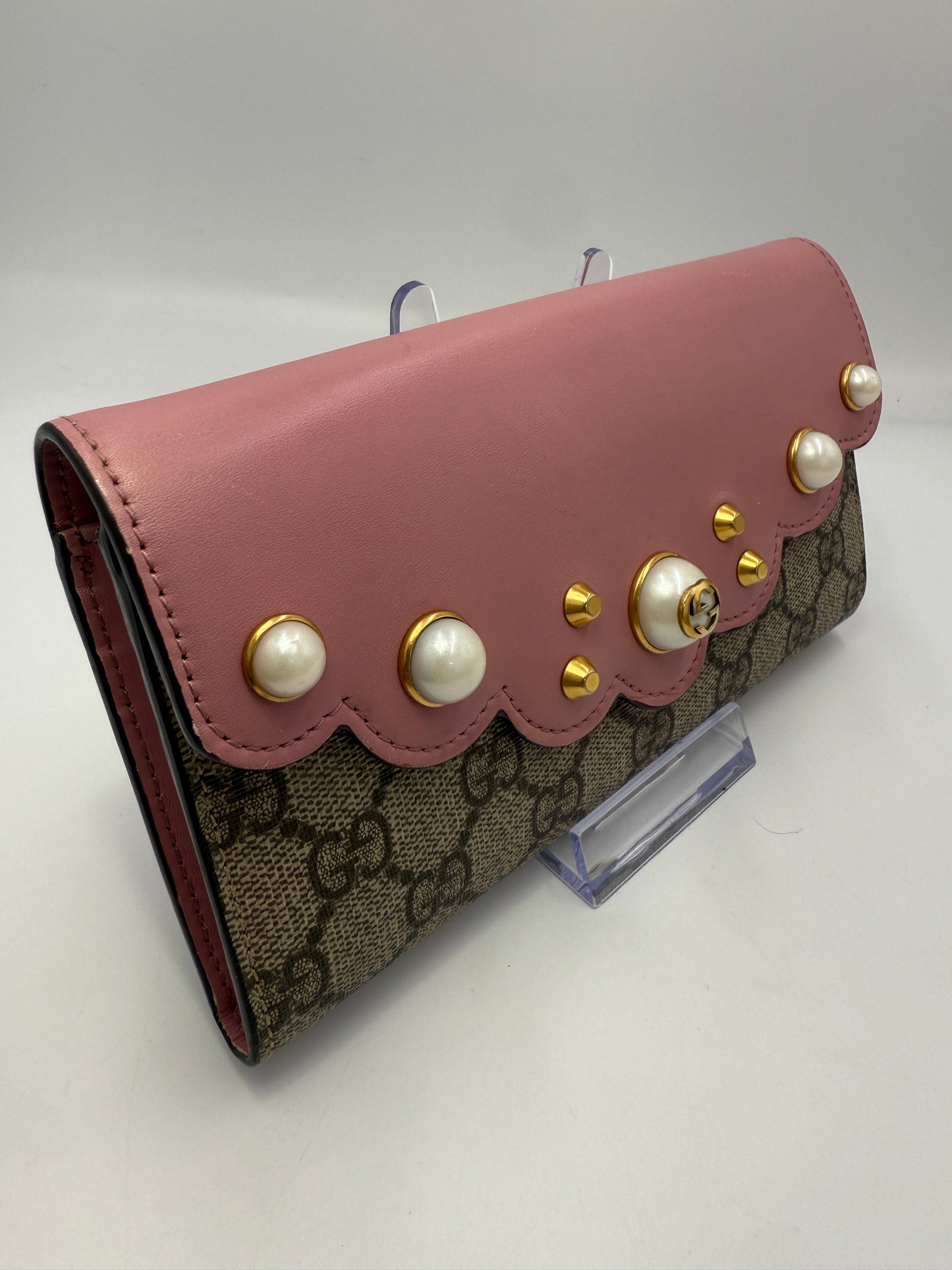Gucci Supreme Coated Canvas Pink Pearl Long Wallet