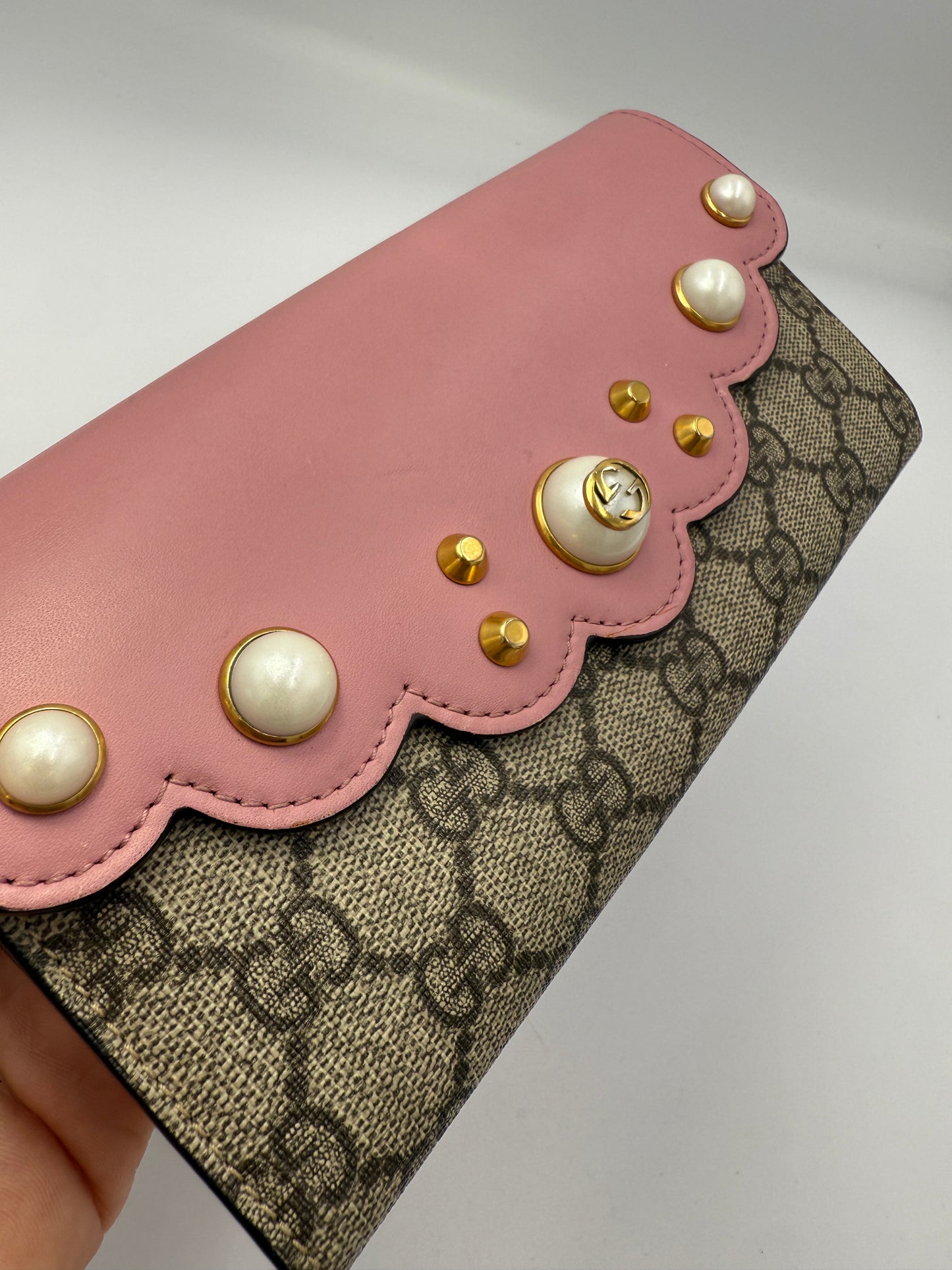 Gucci Supreme Coated Canvas Pink Pearl Long Wallet