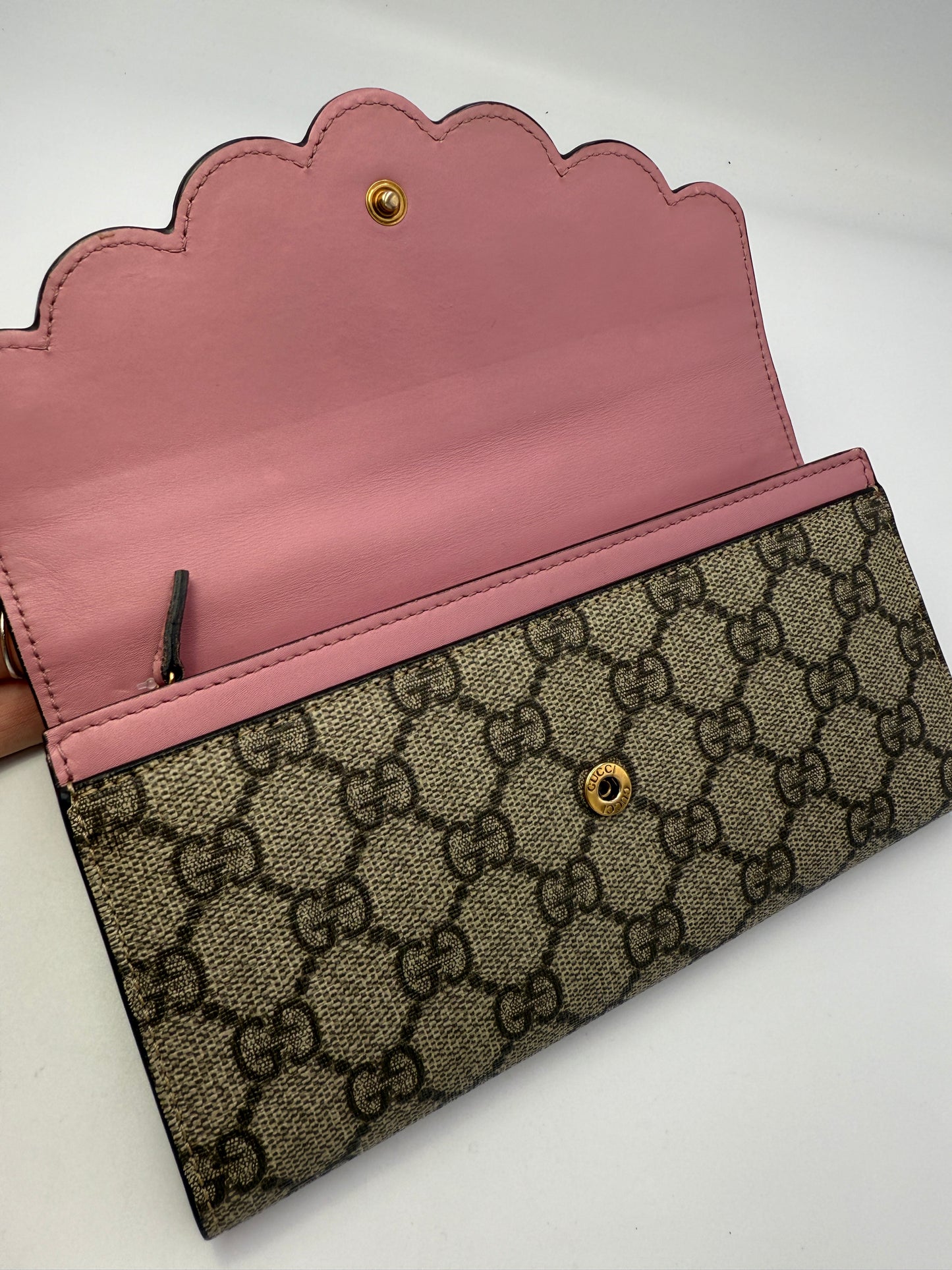 Gucci Supreme Coated Canvas Pink Pearl Long Wallet