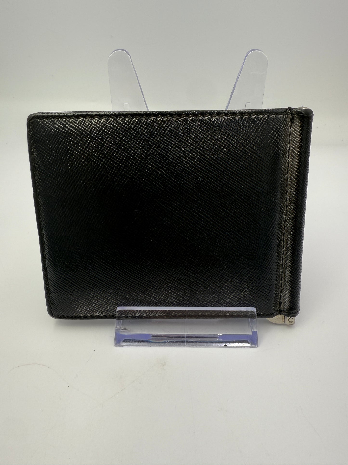 Prada Dark Slate Metallic Saffiano Leather Bifold Wallet with Box