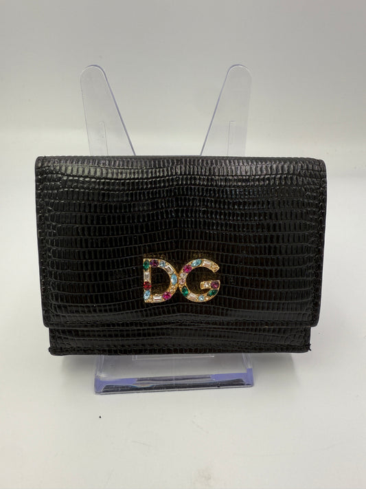Dolce & Gabbana Black Leather Multicolored Rhinestone Compact Wallet