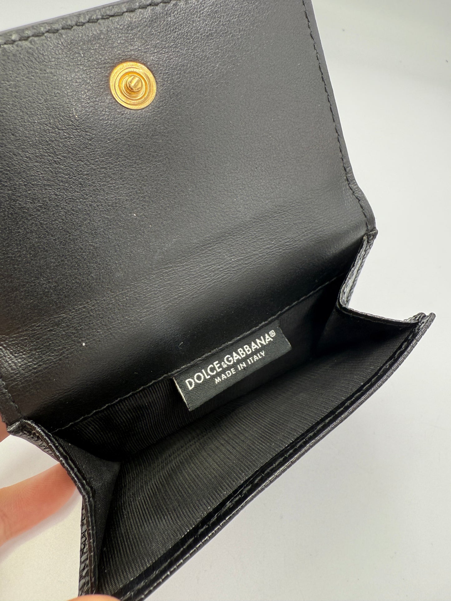 Dolce & Gabbana Black Leather Multicolored Rhinestone Compact Wallet