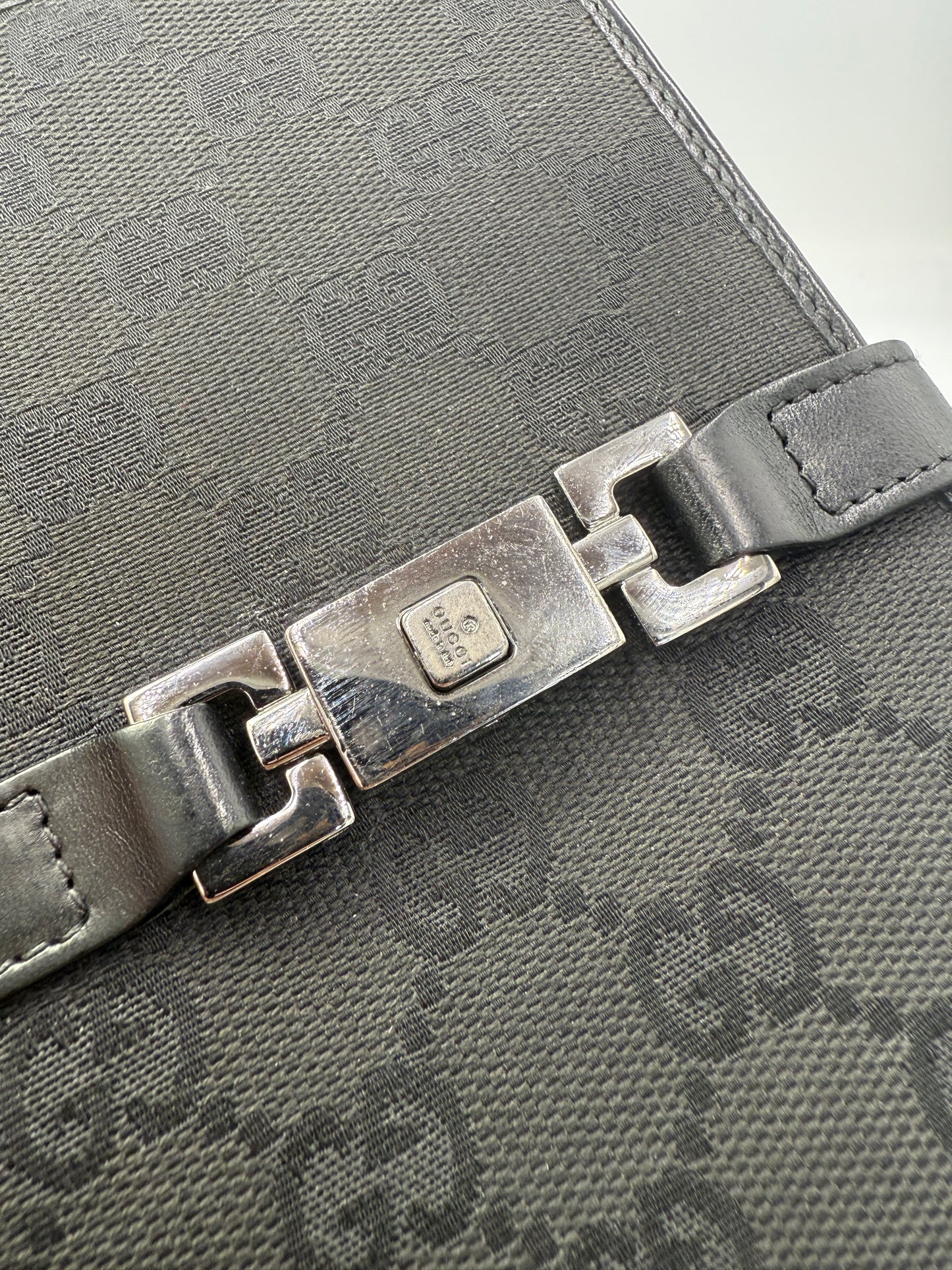 Gucci Black Canvas Guccissima Jackie Piston Agenda MM