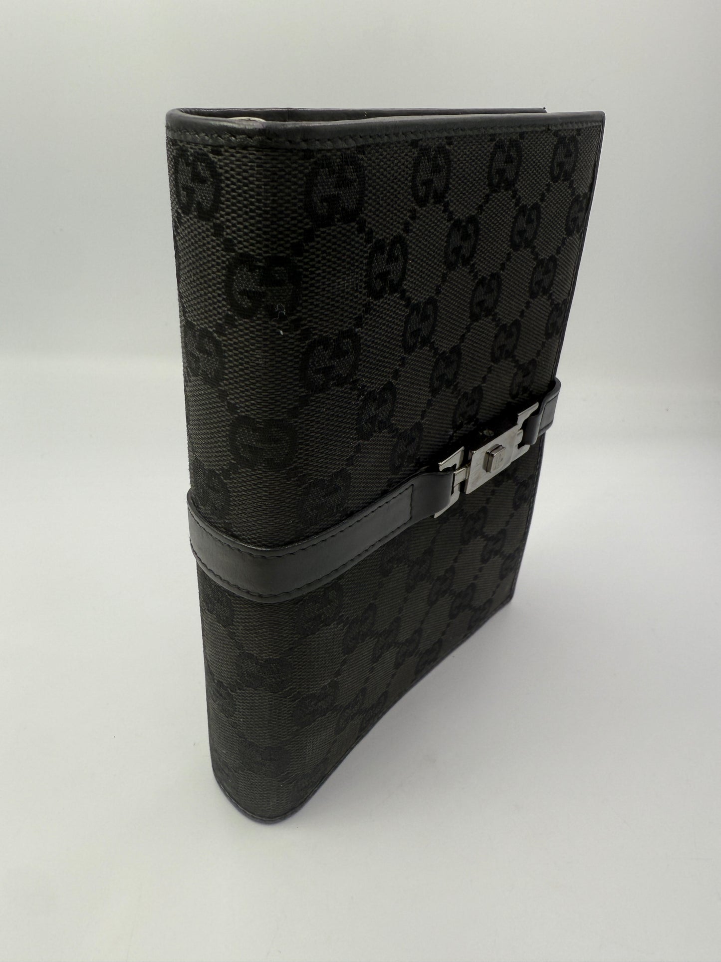 Gucci Black Canvas Guccissima Jackie Piston Agenda MM