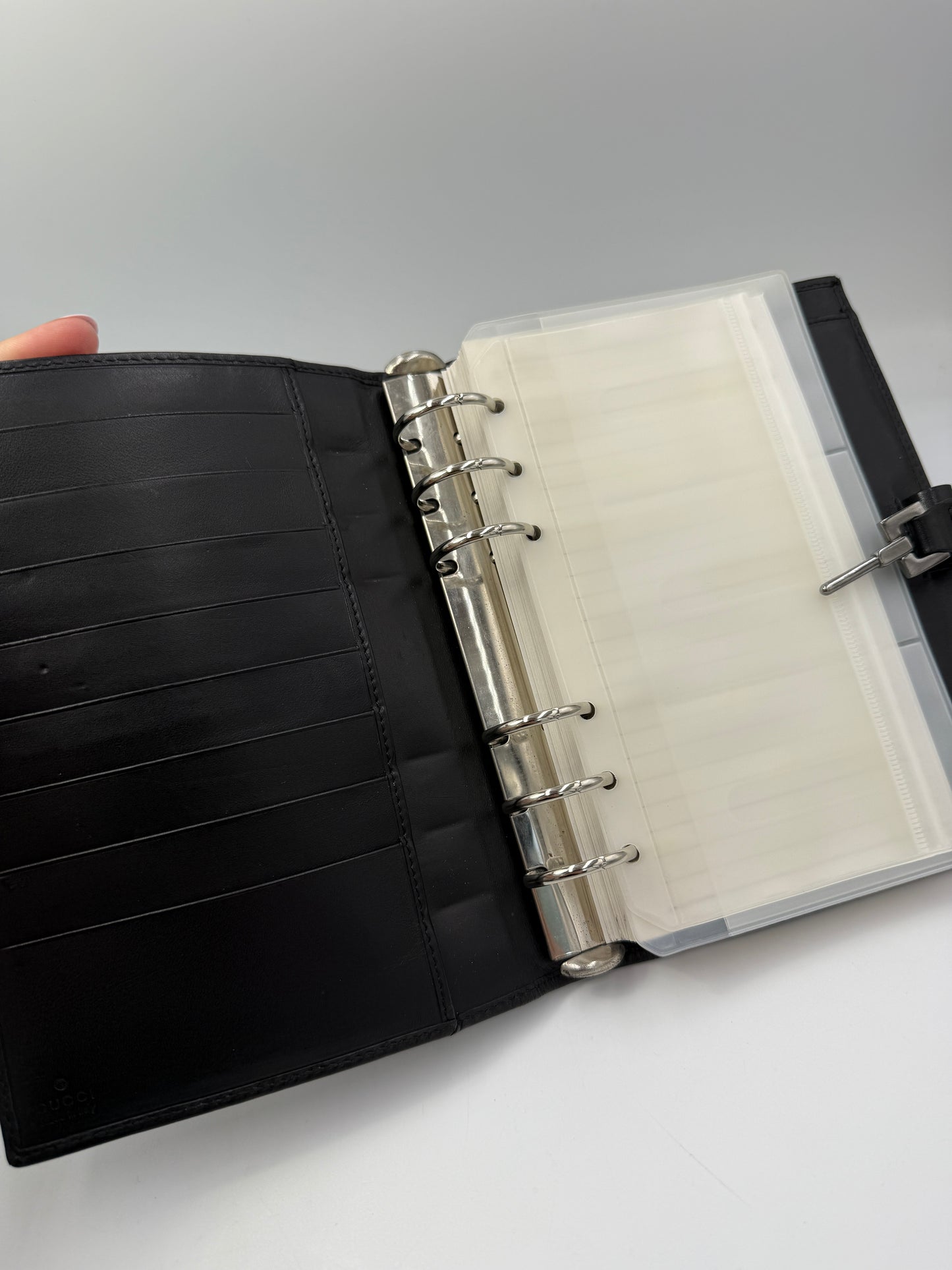 Gucci Black Canvas Guccissima Jackie Piston Agenda MM
