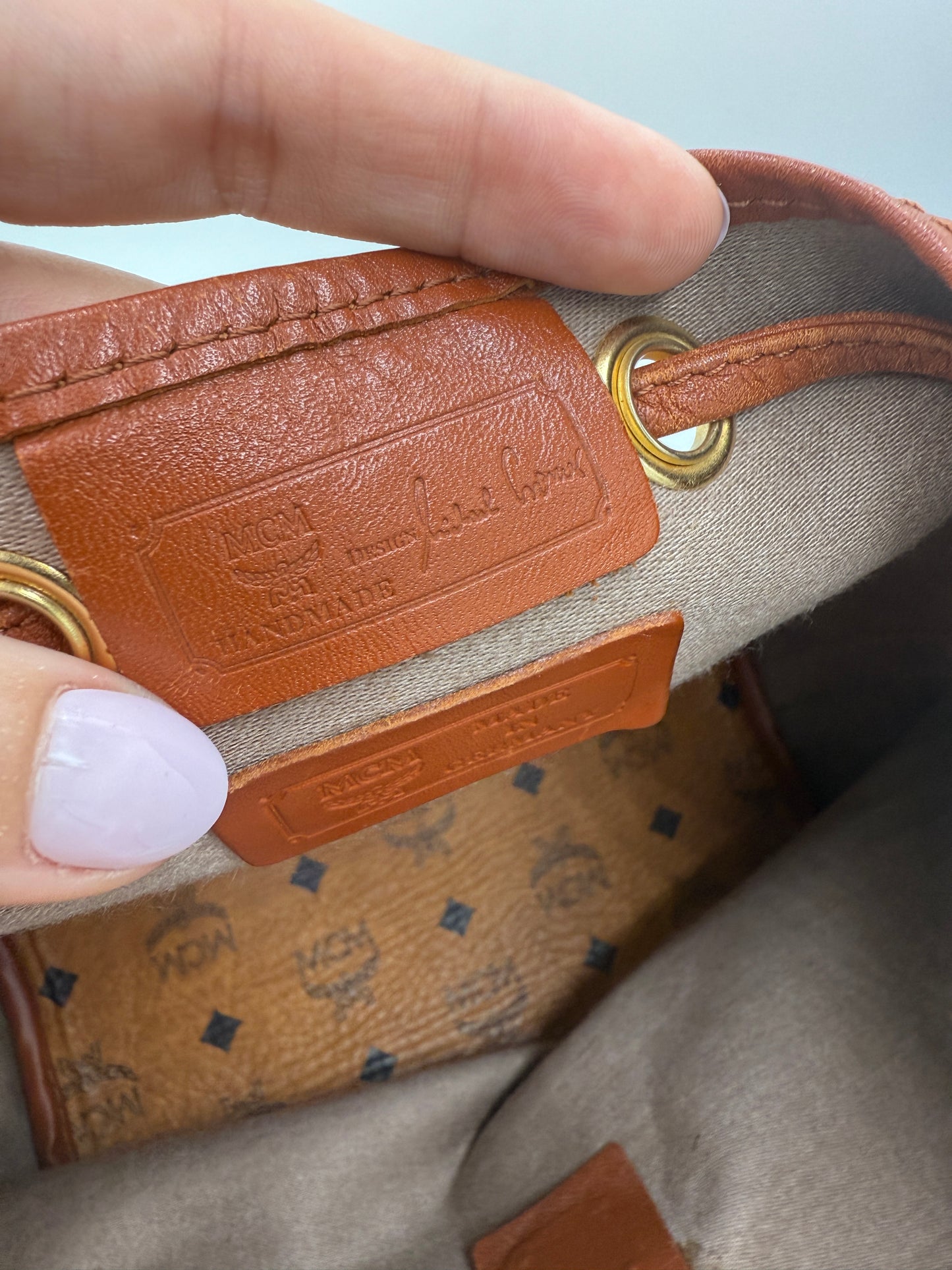 MCM Cognac Visetos Bucket Bag