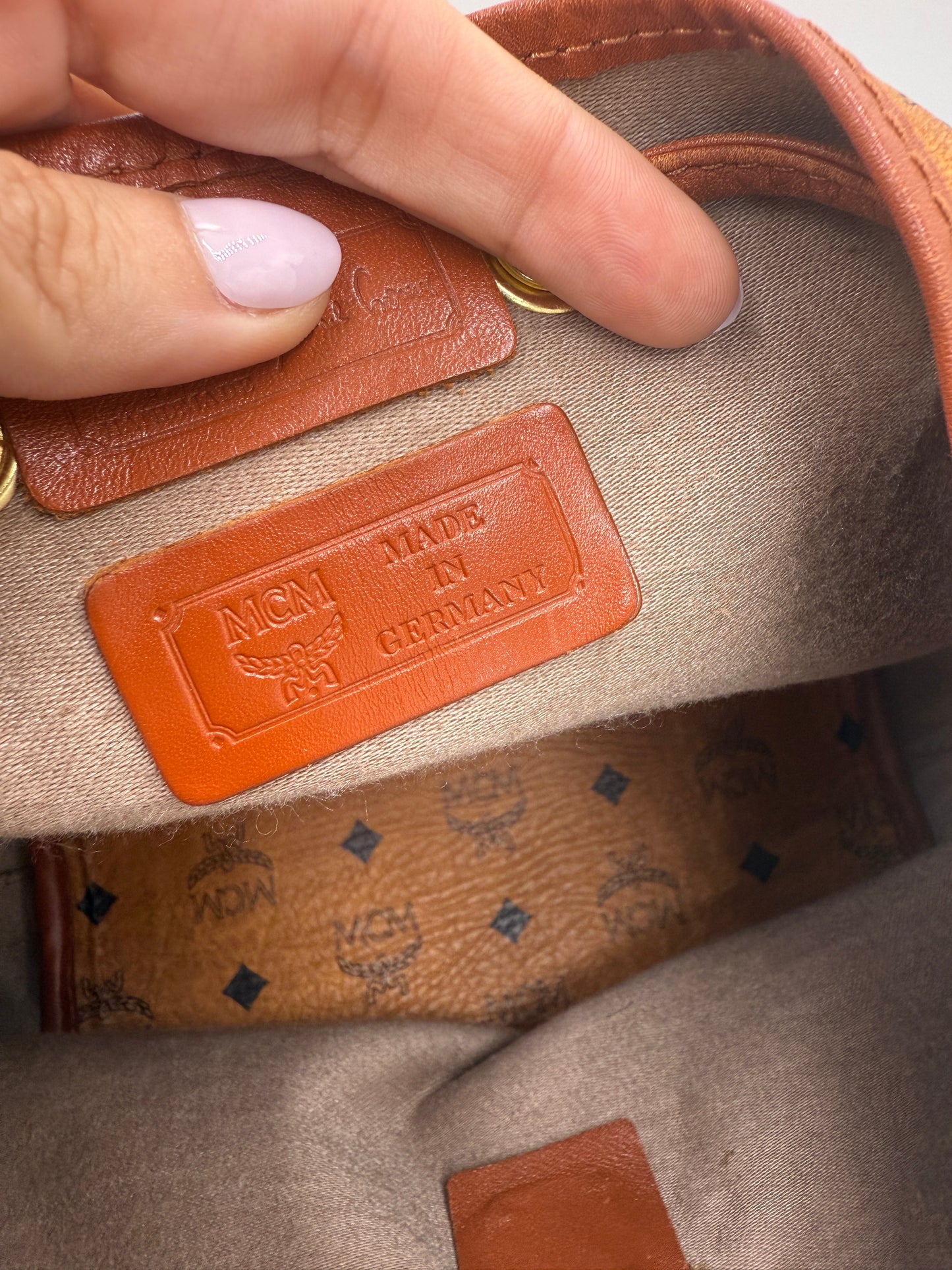 MCM Cognac Visetos Bucket Bag