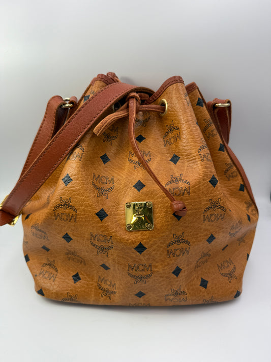 MCM Cognac Visetos Bucket Bag