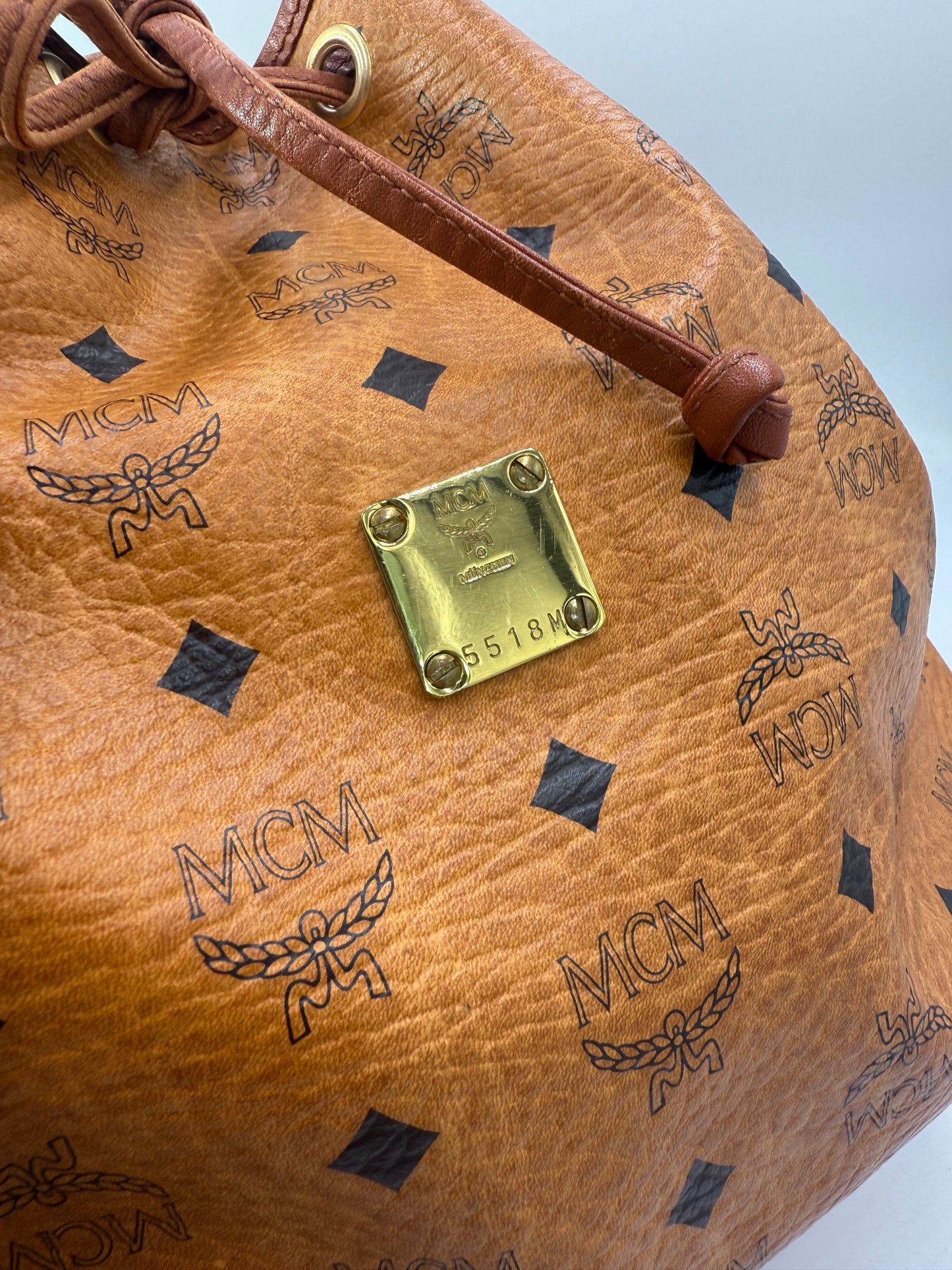 MCM Cognac Visetos Bucket Bag