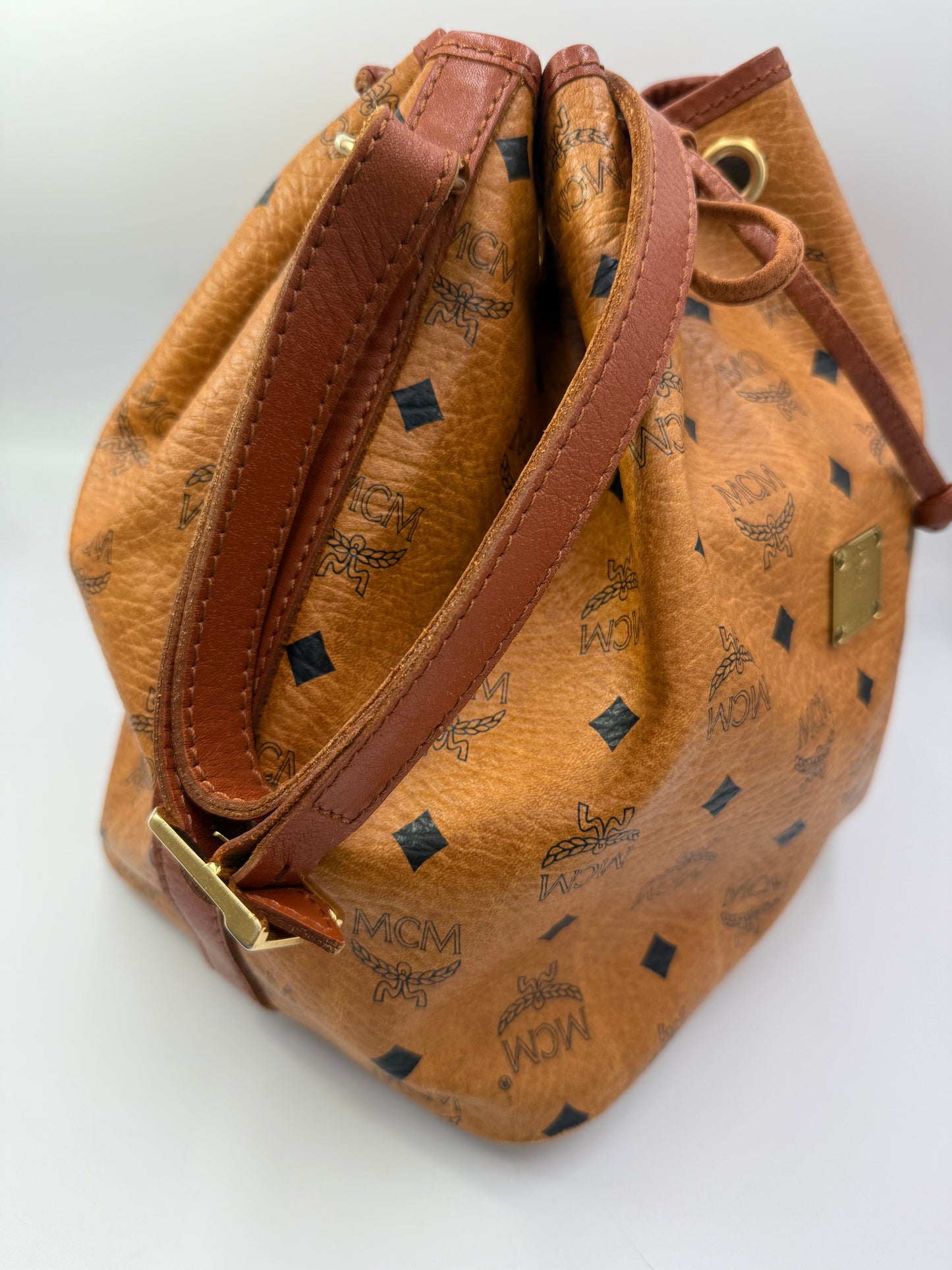 MCM Cognac Visetos Bucket Bag