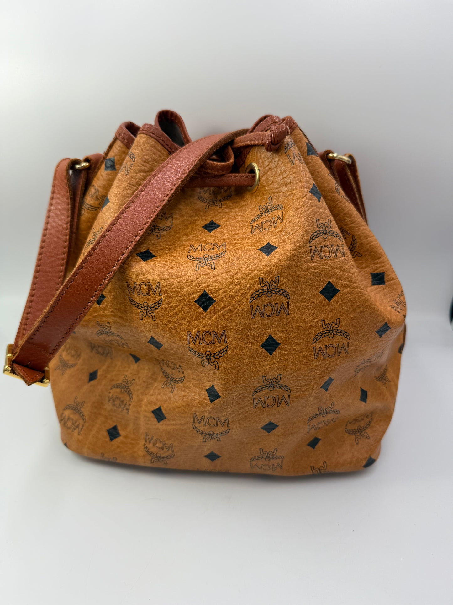 MCM Cognac Visetos Bucket Bag