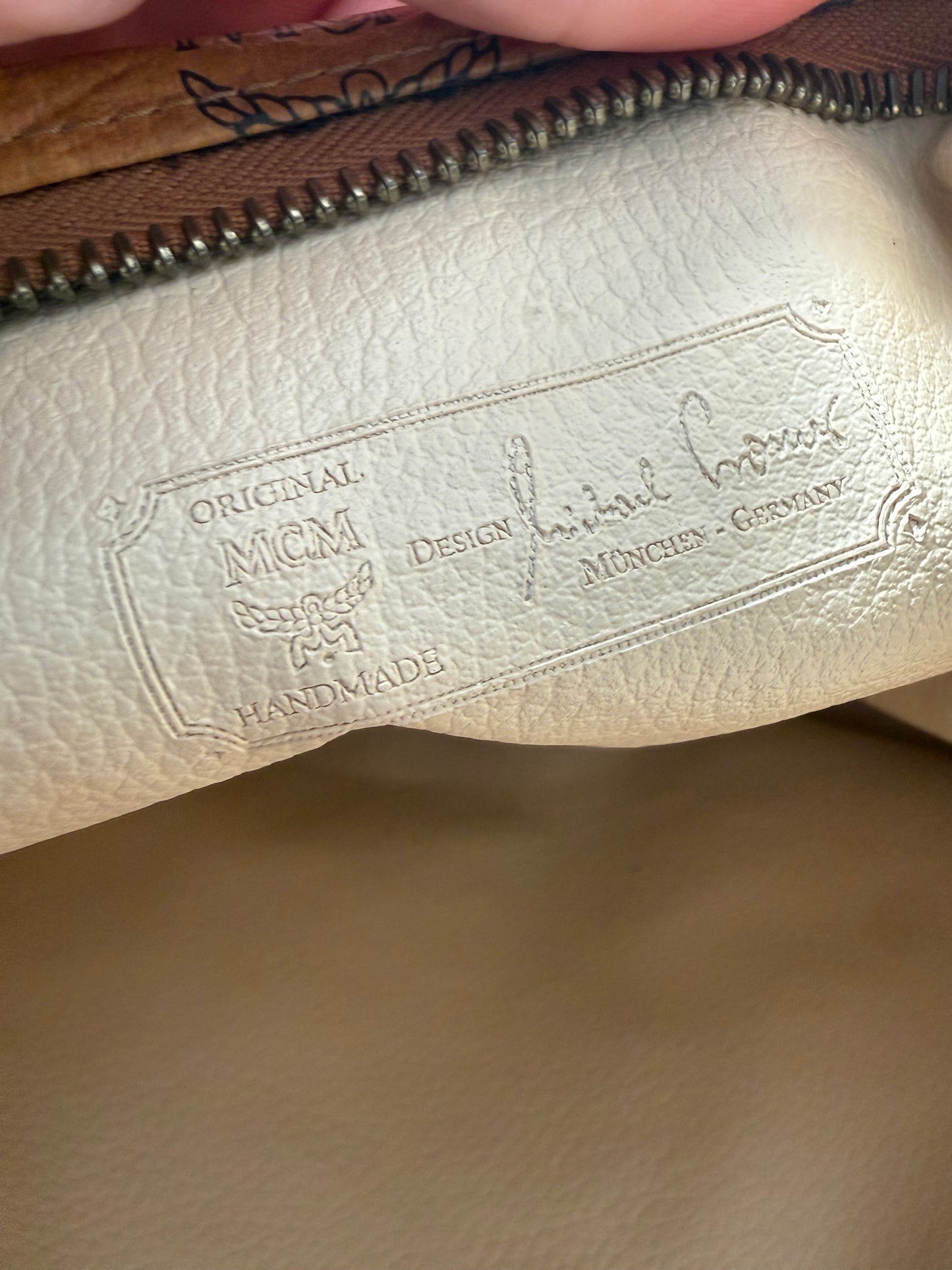 MCM Cognac Visetos Toiletry Cosmetic Zippered Pouch Clutch