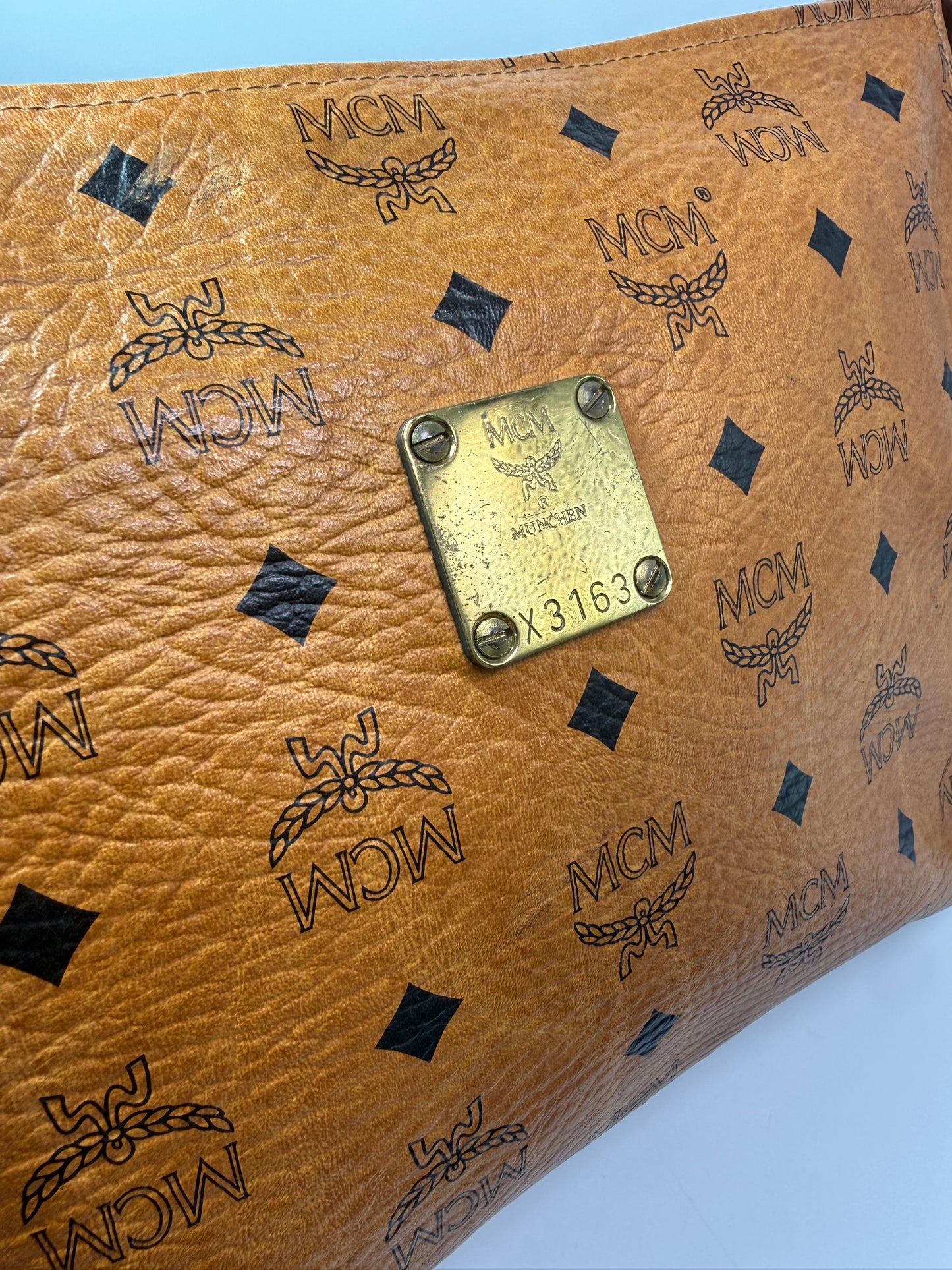 MCM Cognac Visetos Toiletry Cosmetic Zippered Pouch Clutch