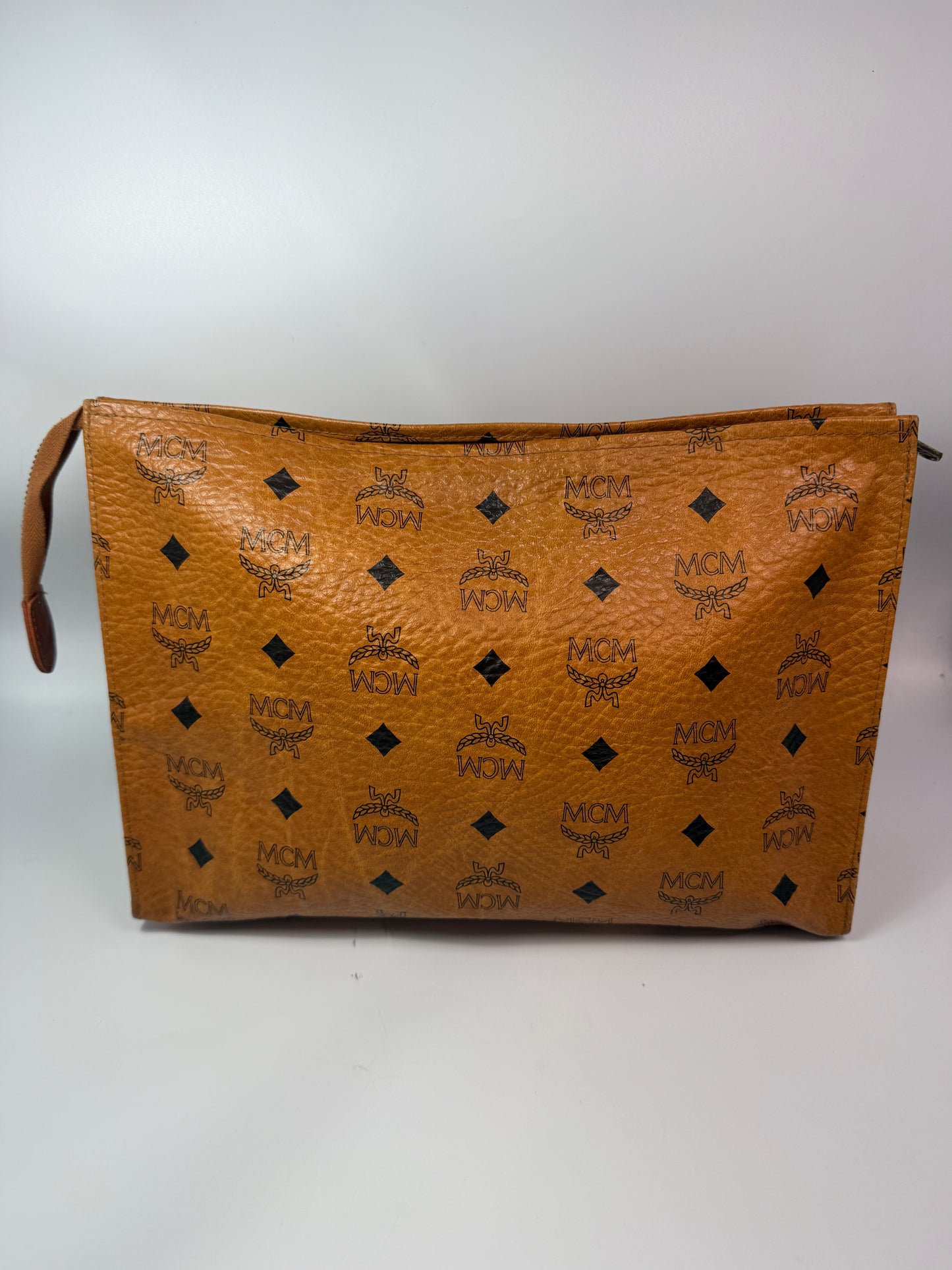 MCM Cognac Visetos Toiletry Cosmetic Zippered Pouch Clutch