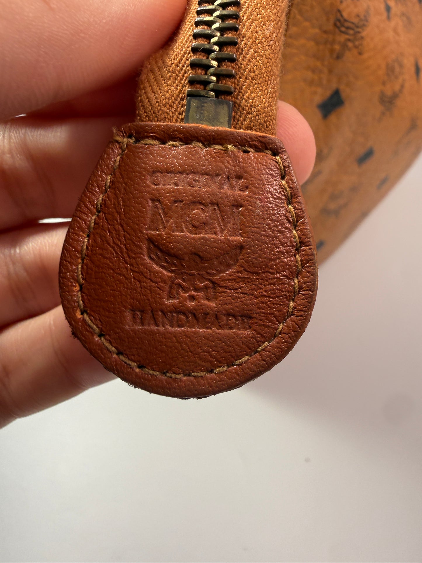 MCM Cognac Visetos Toiletry Cosmetic Zippered Pouch Clutch