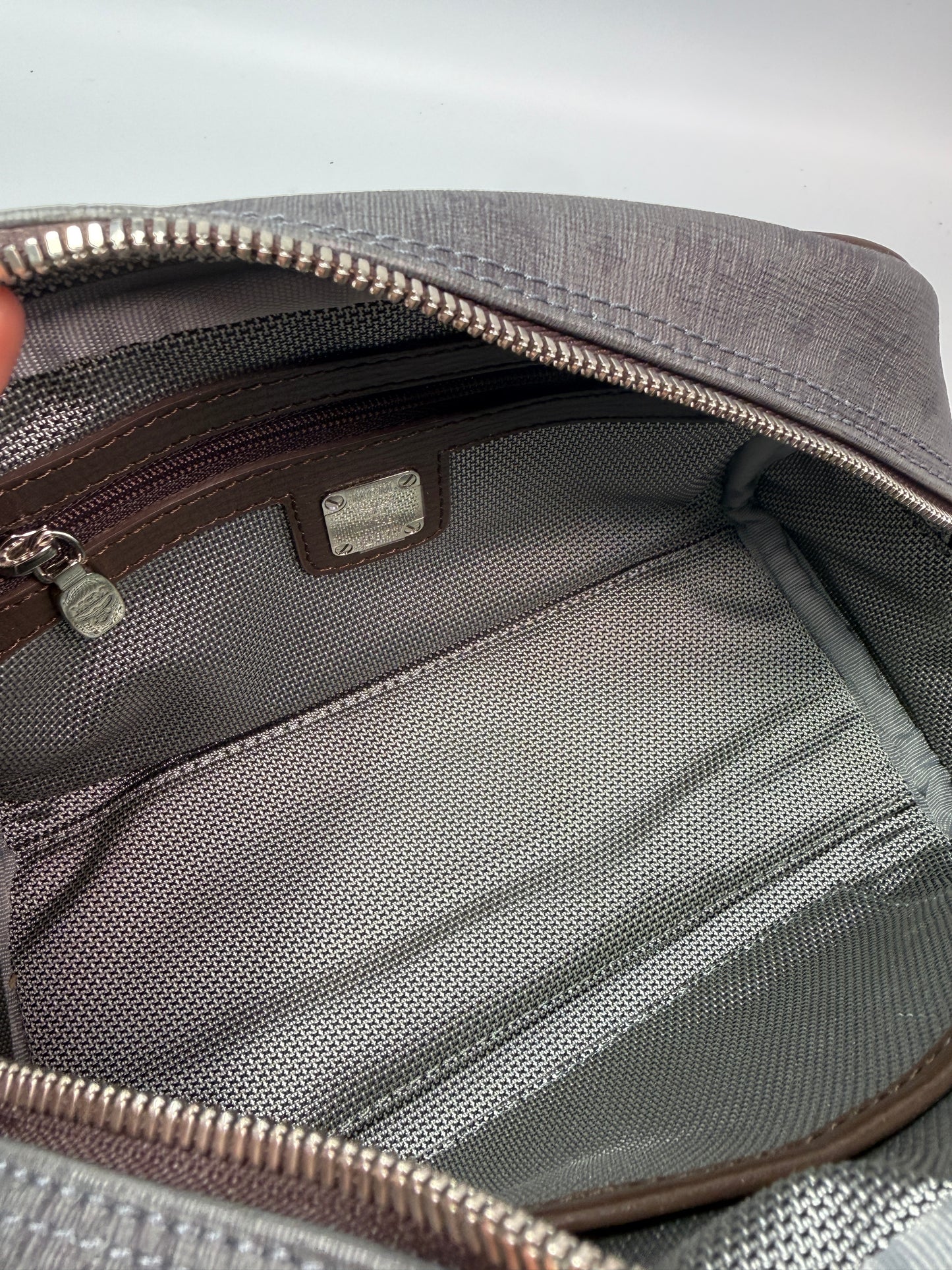 Rare MCM Grey Coated Canvas Zippered Cosmetic Pouch Toiletry