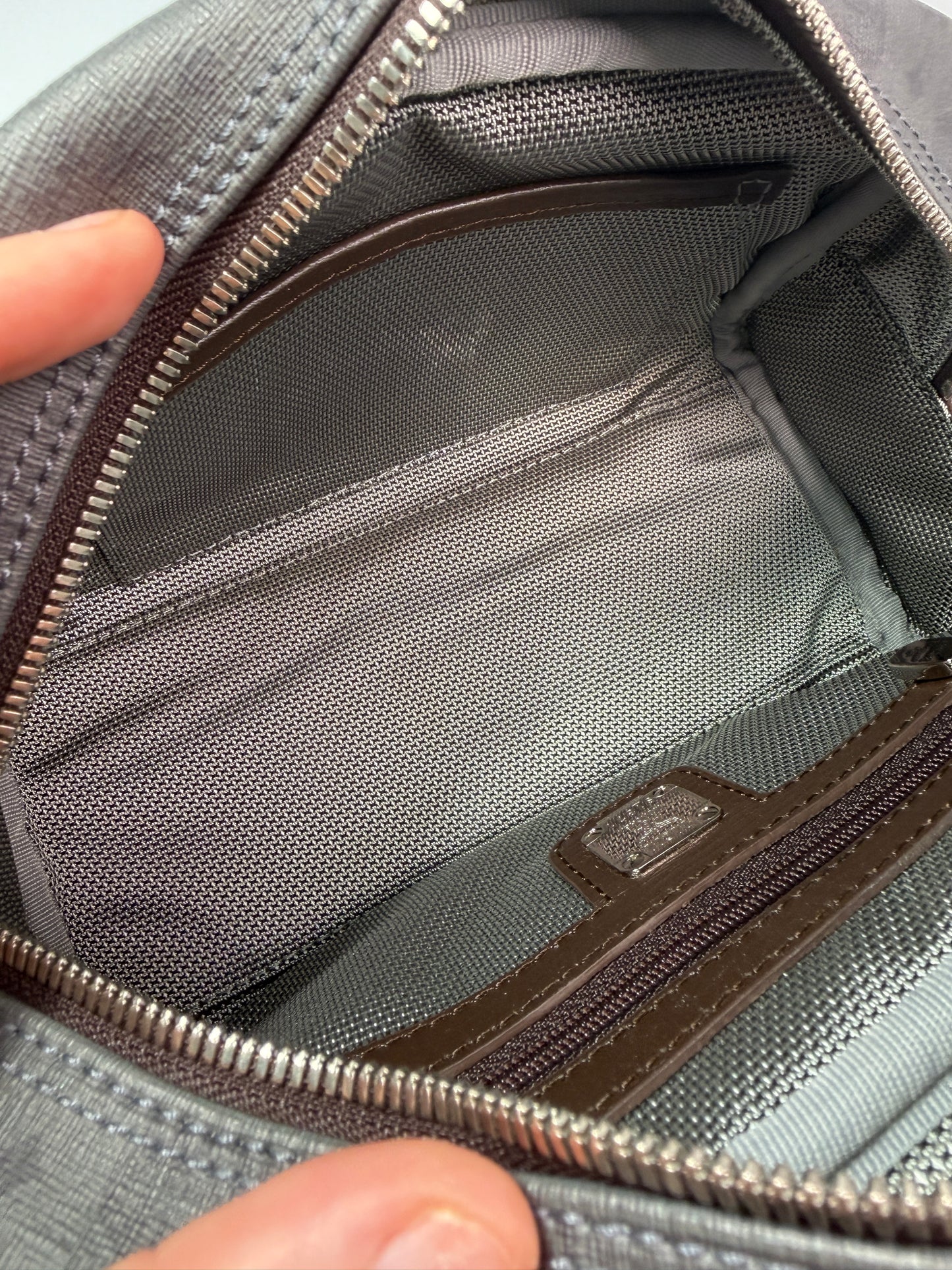 Rare MCM Grey Coated Canvas Zippered Cosmetic Pouch Toiletry