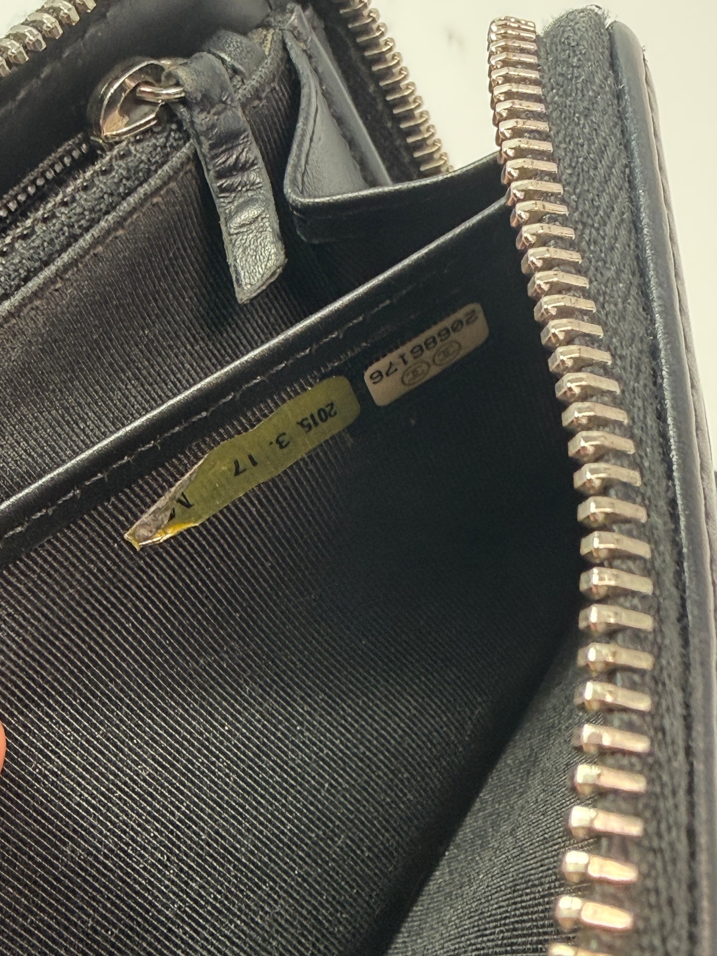 Chanel Black Patent Leather Diamond Stitched Zippy Wallet
