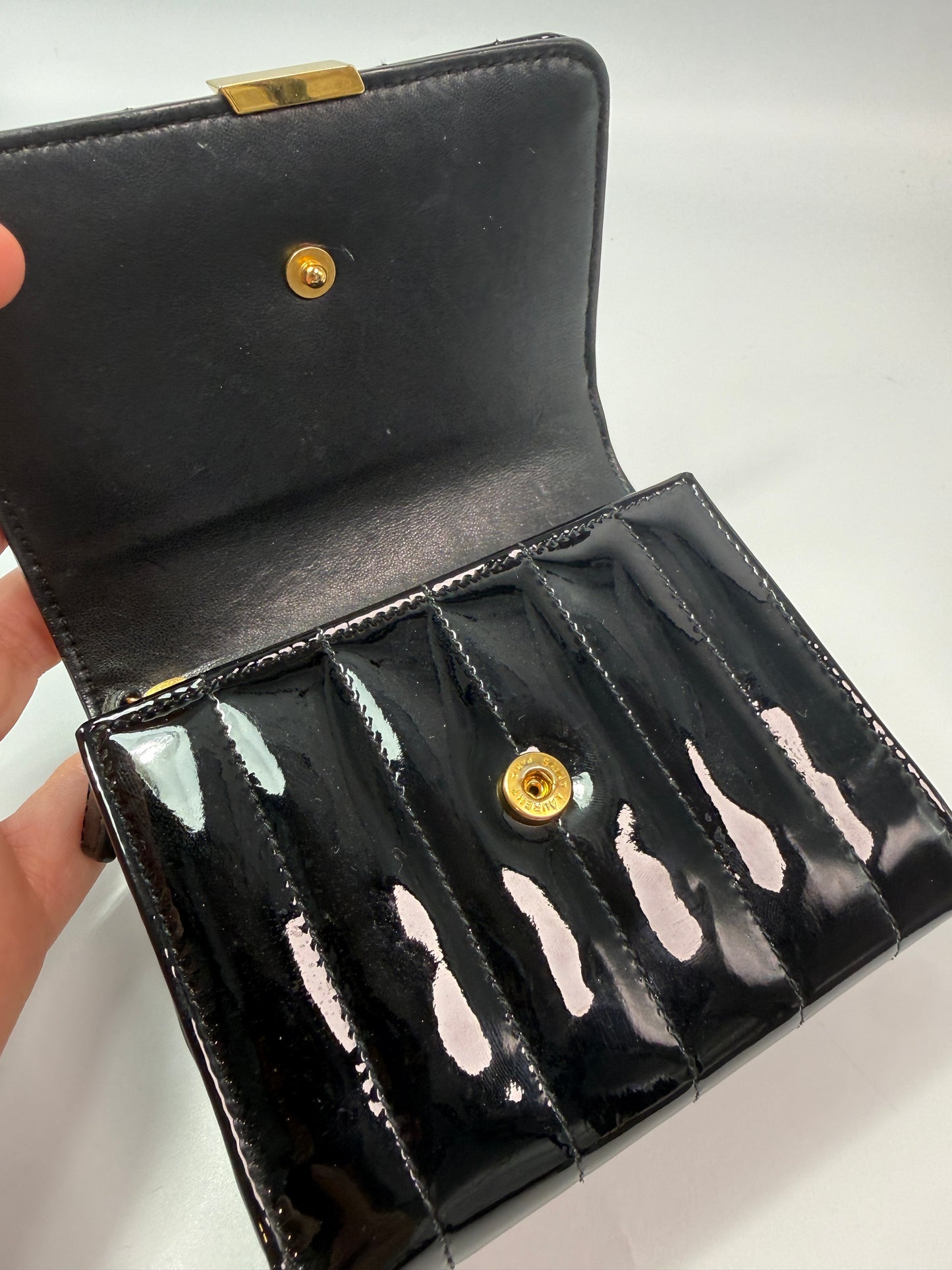 Yves Saint Laurent Black Patent Leather Trifold Wallet