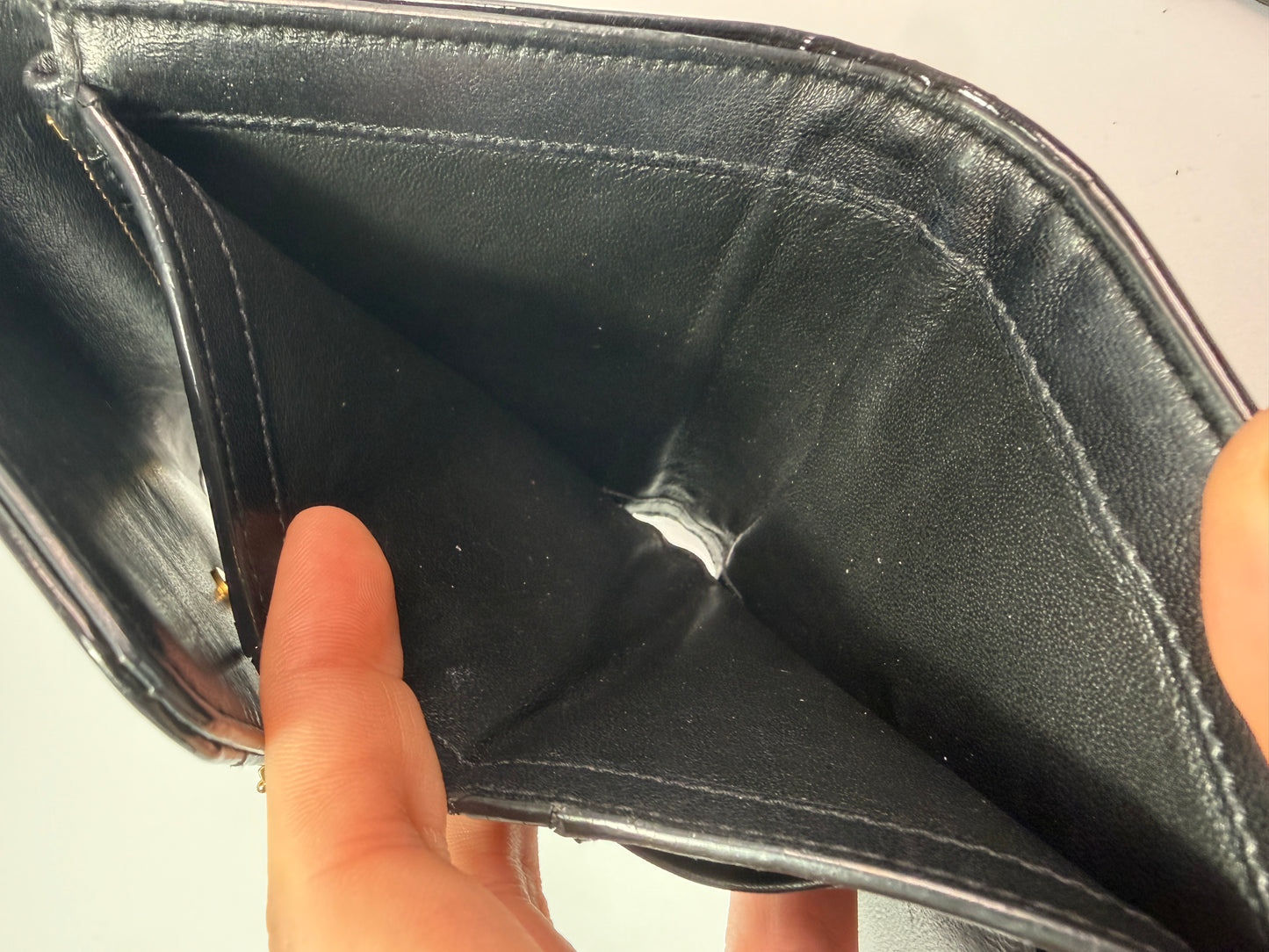 Yves Saint Laurent Black Patent Leather Trifold Wallet