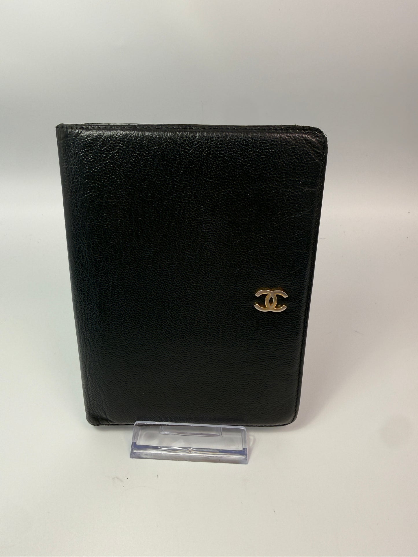 Chanel Black Leather Passport Holder Compact Wallet with Serial Code