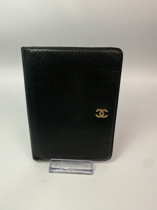 Chanel Black Leather Passport Holder Compact Wallet with Serial Code