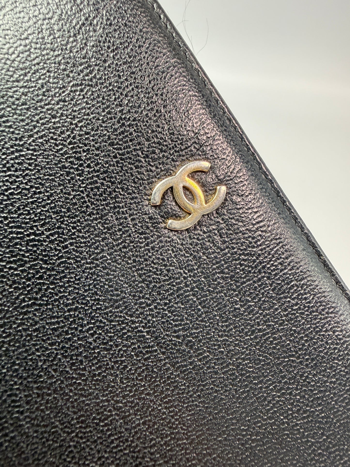 Chanel Black Leather Passport Holder Compact Wallet with Serial Code