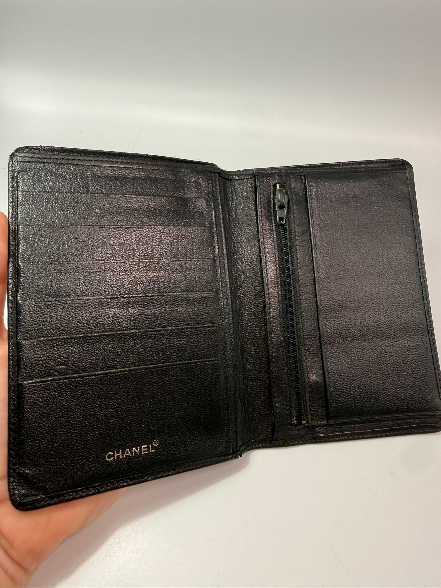 Chanel Black Leather Passport Holder Compact Wallet with Serial Code