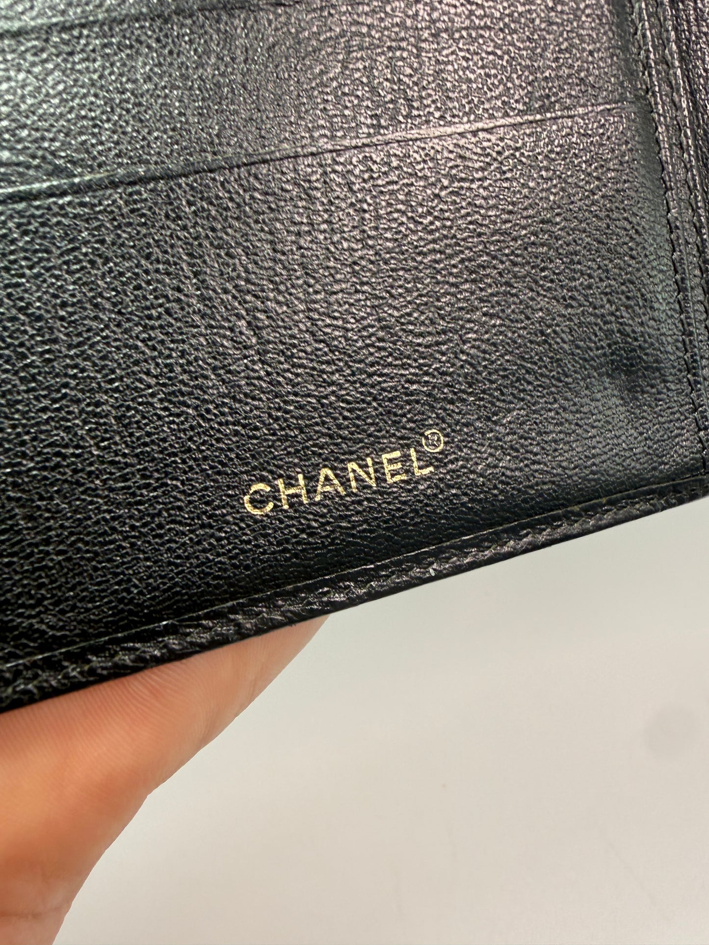 Chanel Black Leather Passport Holder Compact Wallet with Serial Code