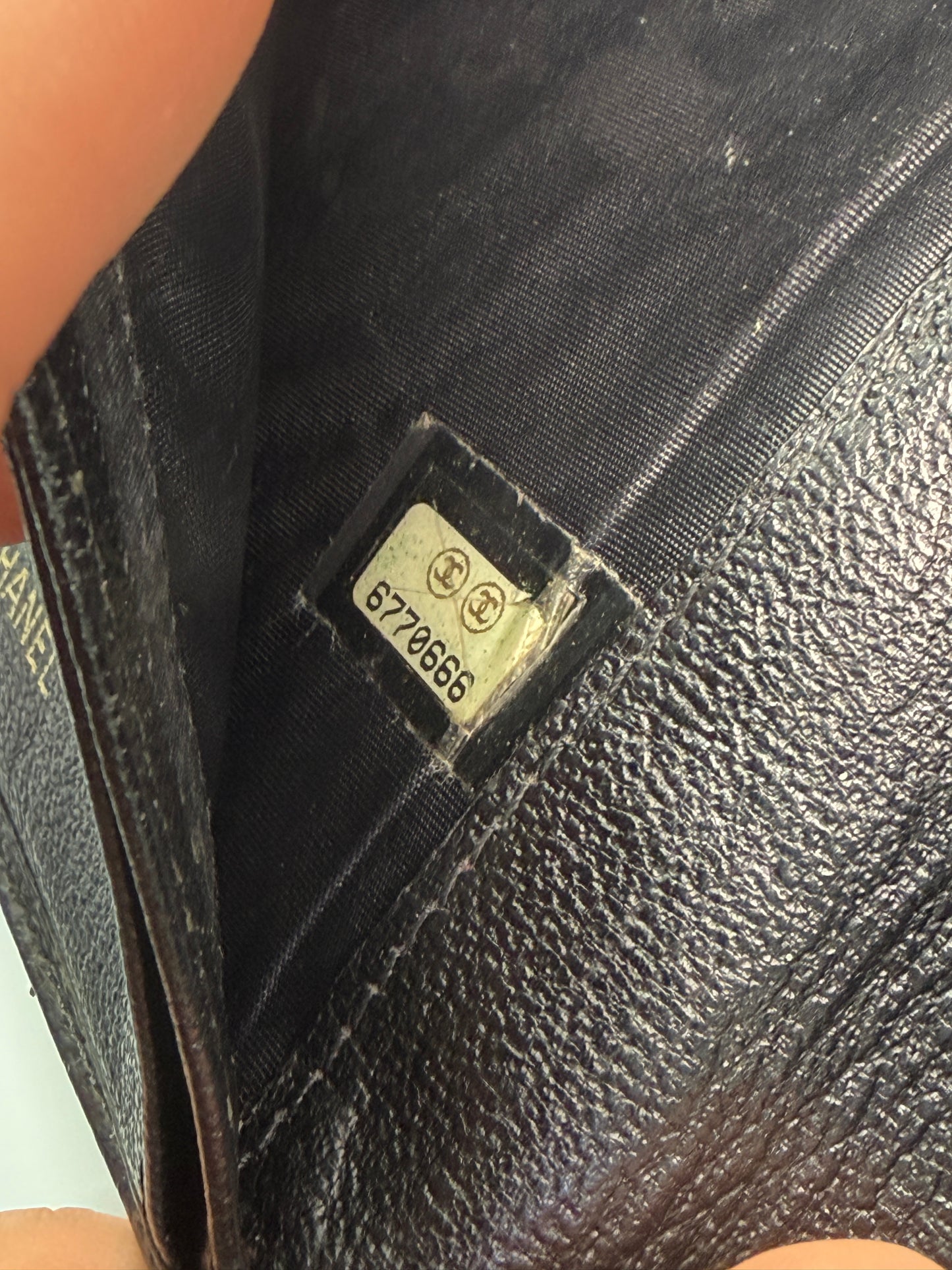 Chanel Black Leather Passport Holder Compact Wallet with Serial Code