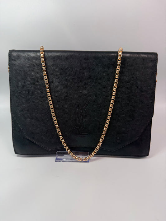 Yves Saint Laurent Black Grained Leather Envelope Clutch