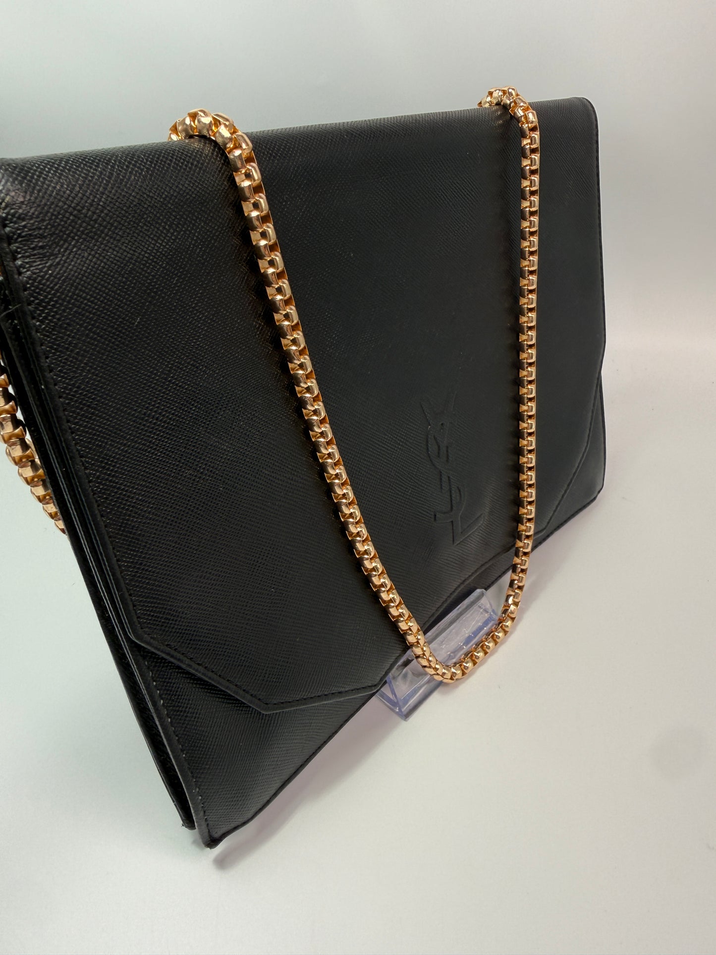 Yves Saint Laurent Black Grained Leather Envelope Clutch