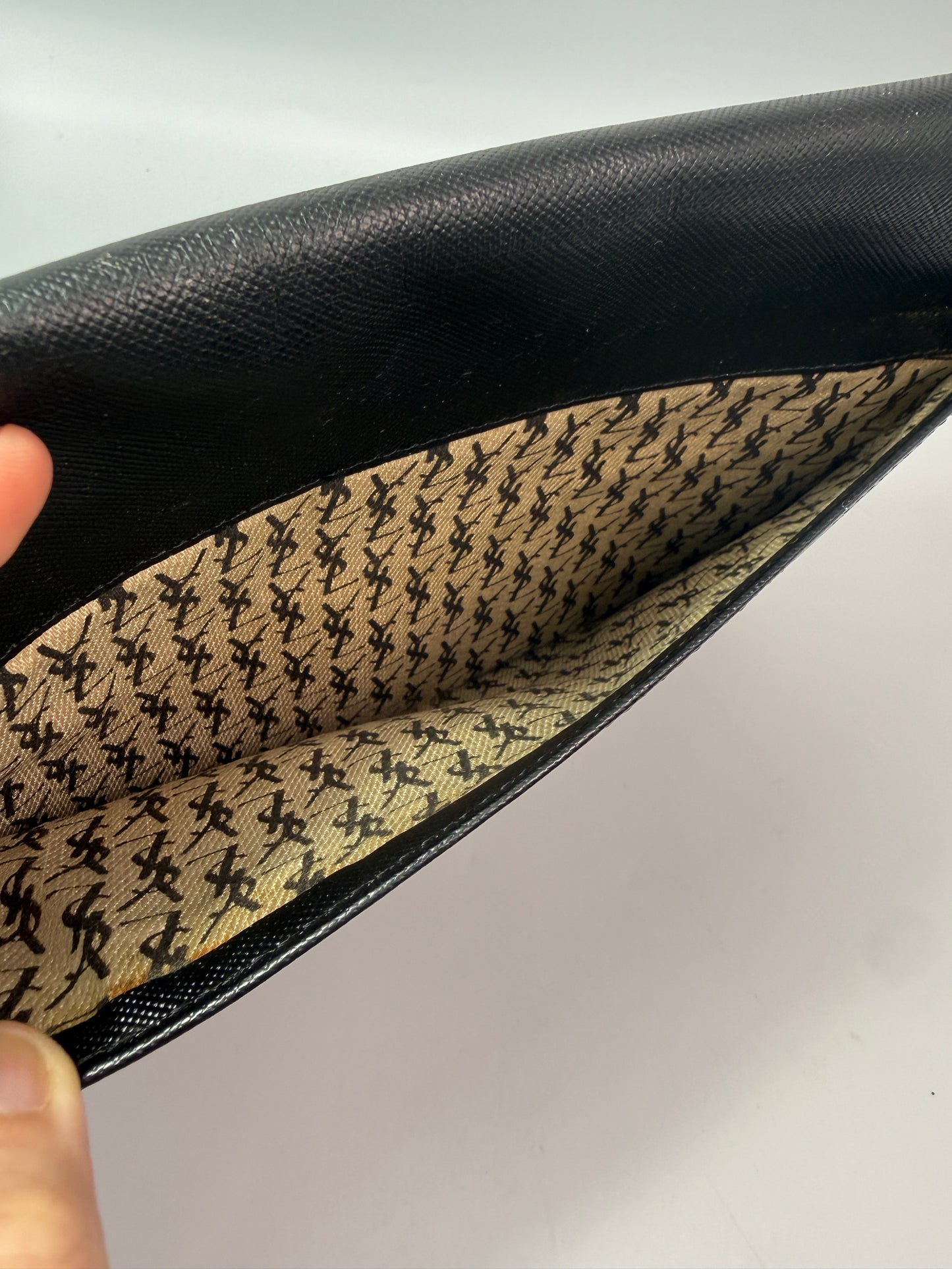 Yves Saint Laurent Black Grained Leather Envelope Clutch