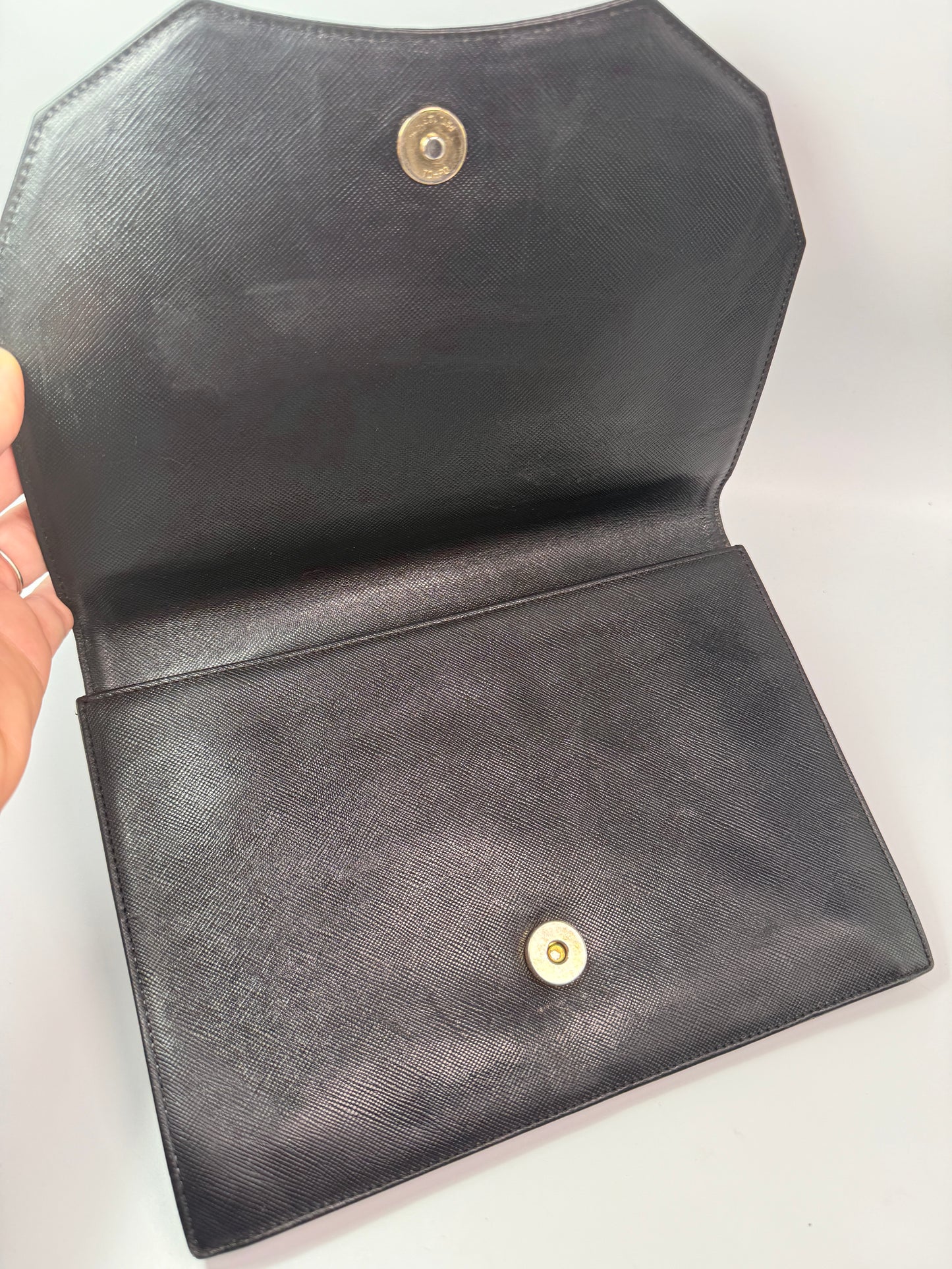 Yves Saint Laurent Black Grained Leather Envelope Clutch